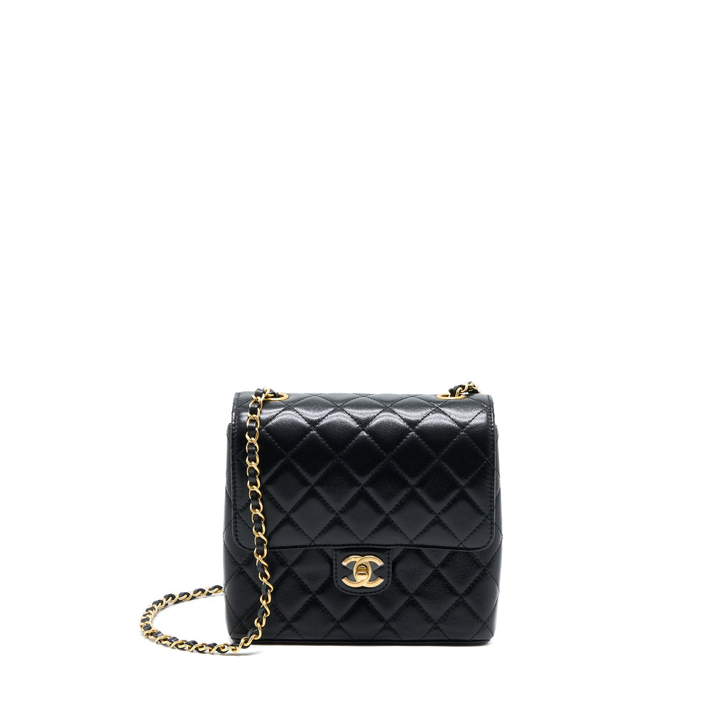 CHANEL 22K RETRO CLASSIC NEW SQUARE FLAP BAG GOATSKIN BLACK WITH GHW (MICROCHIP)