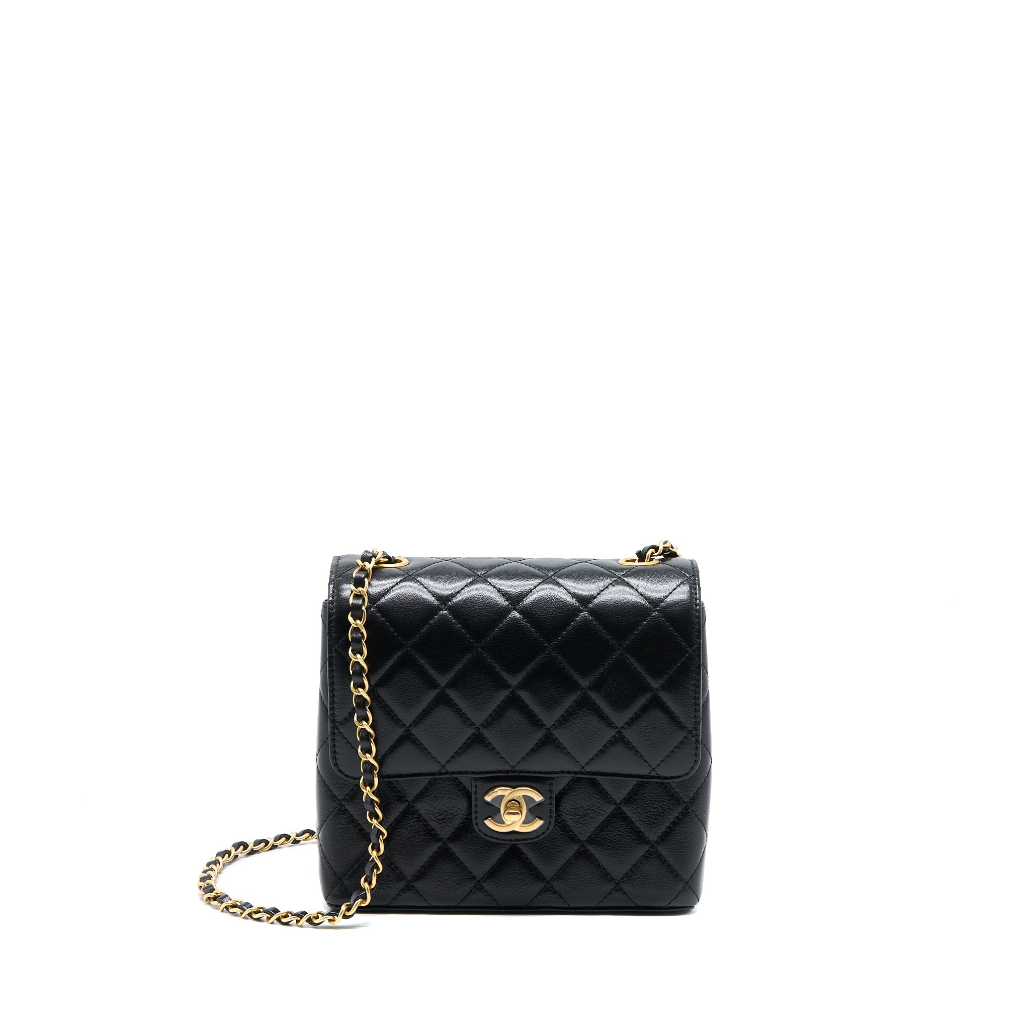 CHANEL 22K RETRO CLASSIC NEW SQUARE FLAP BAG GOATSKIN BLACK WITH GHW (MICROCHIP)