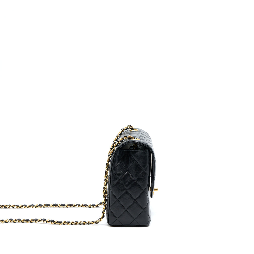 CHANEL 22K RETRO CLASSIC NEW SQUARE FLAP BAG GOATSKIN BLACK WITH GHW (MICROCHIP)