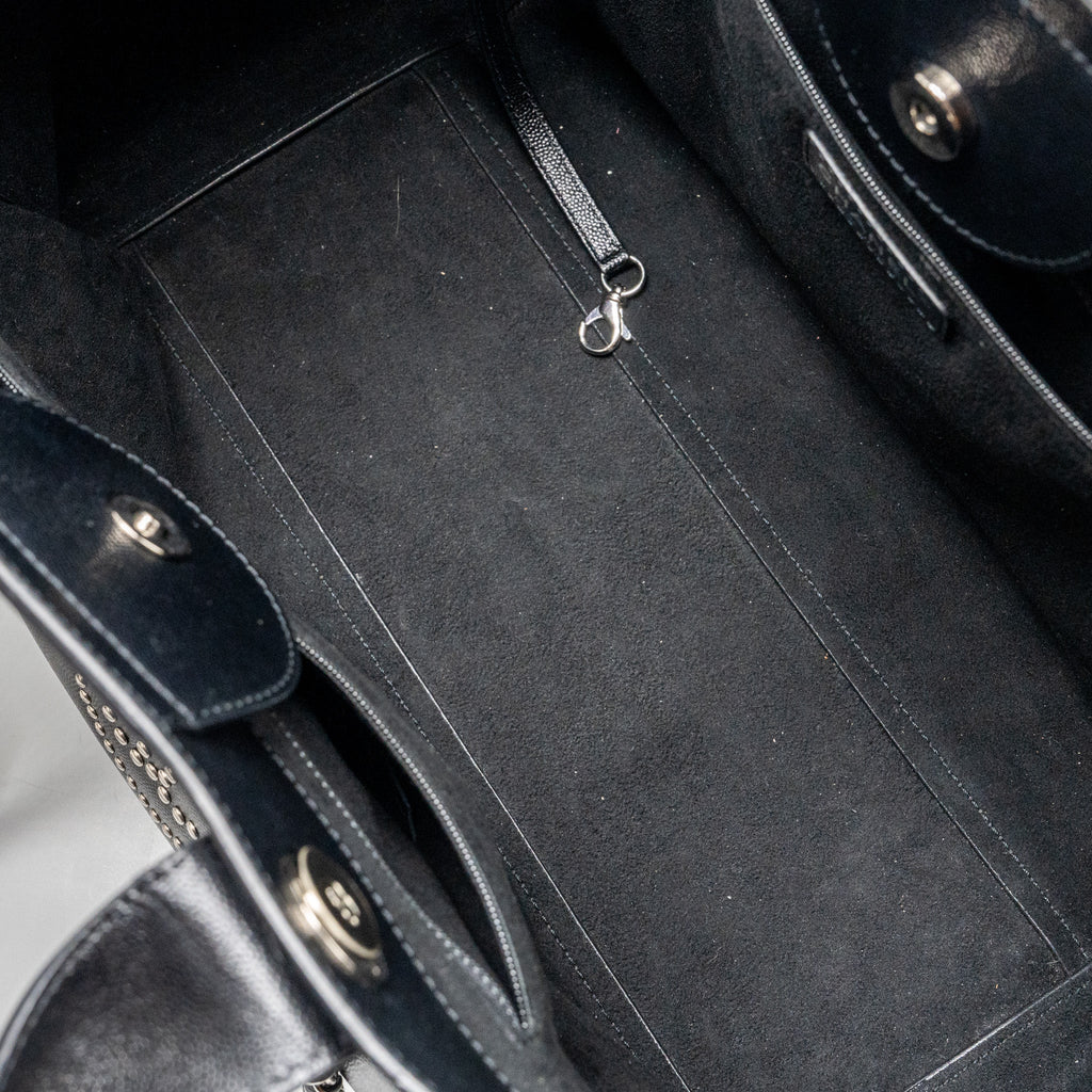 CHANEL DEAUVILLE STUDDED TOTE BAG CAVIAR BLACK SHW