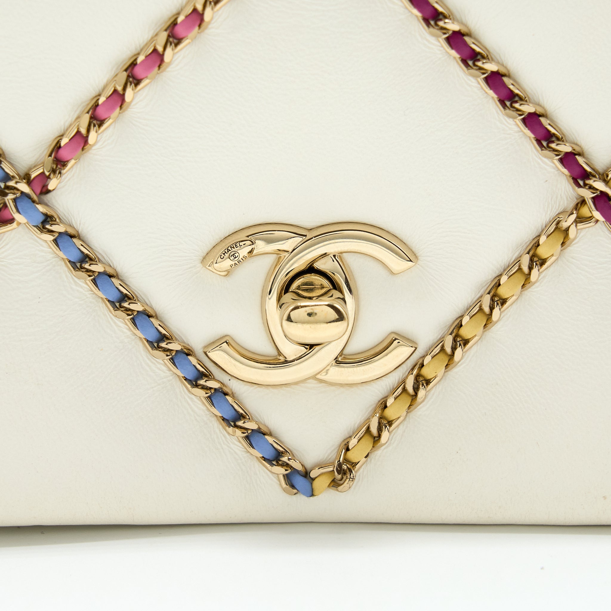 CHANEL SMALL FLAP BAG LAMBSKIN WHITE/MULTICOLOR LGHW