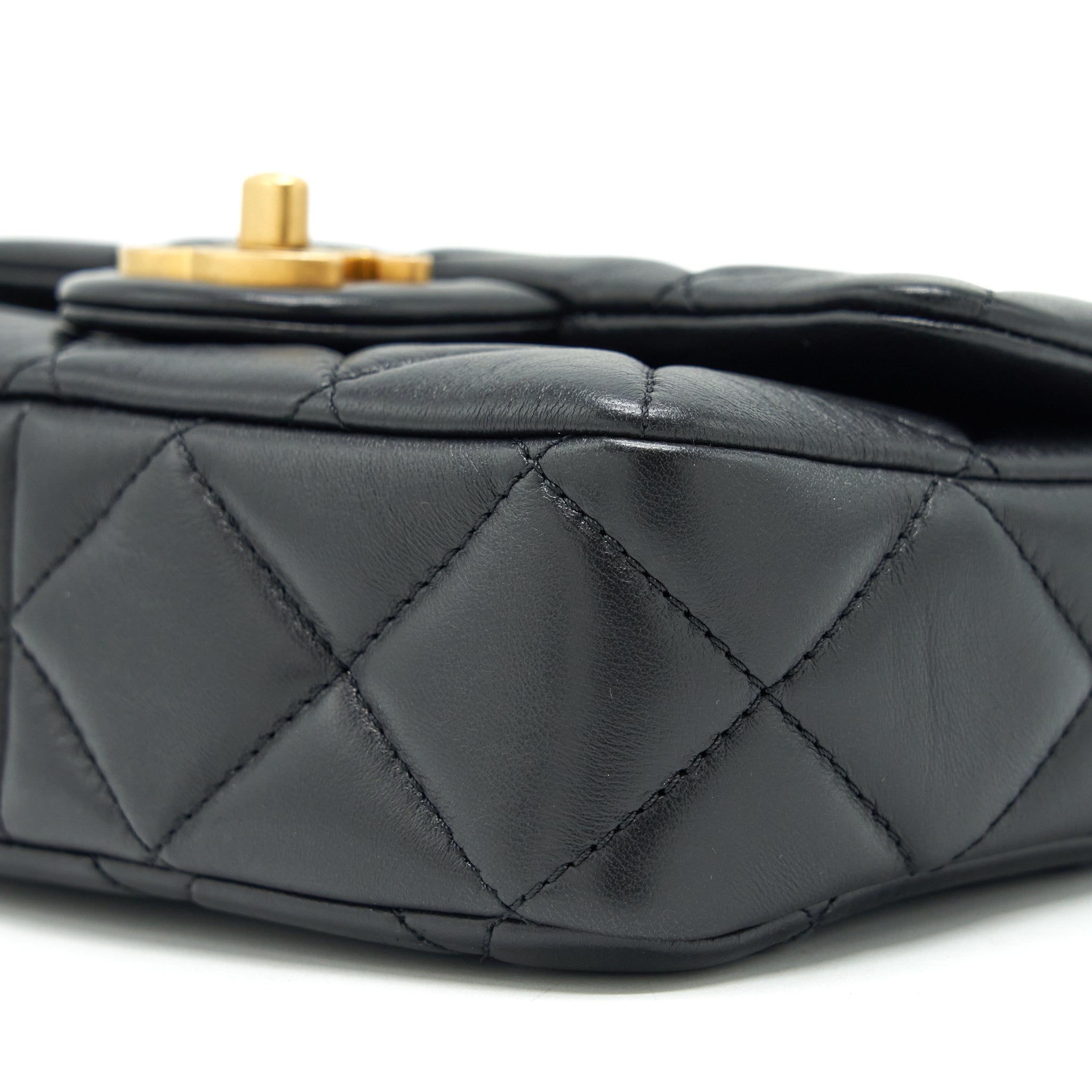 CHANEL 22P MINI SQUARE FLAP BAG LAMBSKIN BLACK GOLD/BLACK HARDWARE (MICROCHIP)