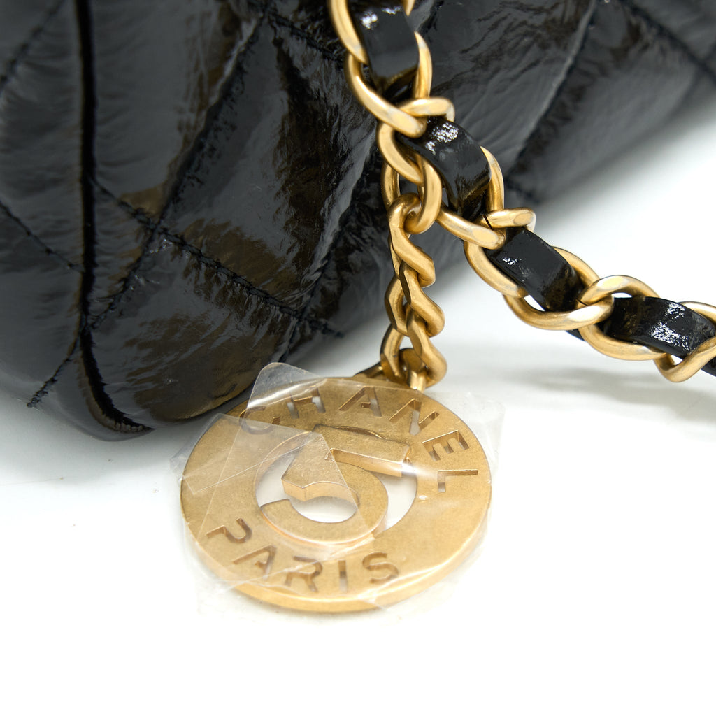 CHANEL 23C SMALL HOBO BAG SHINY CALFSKIN BLACK BRUSHED GHW (MICROCHIP)