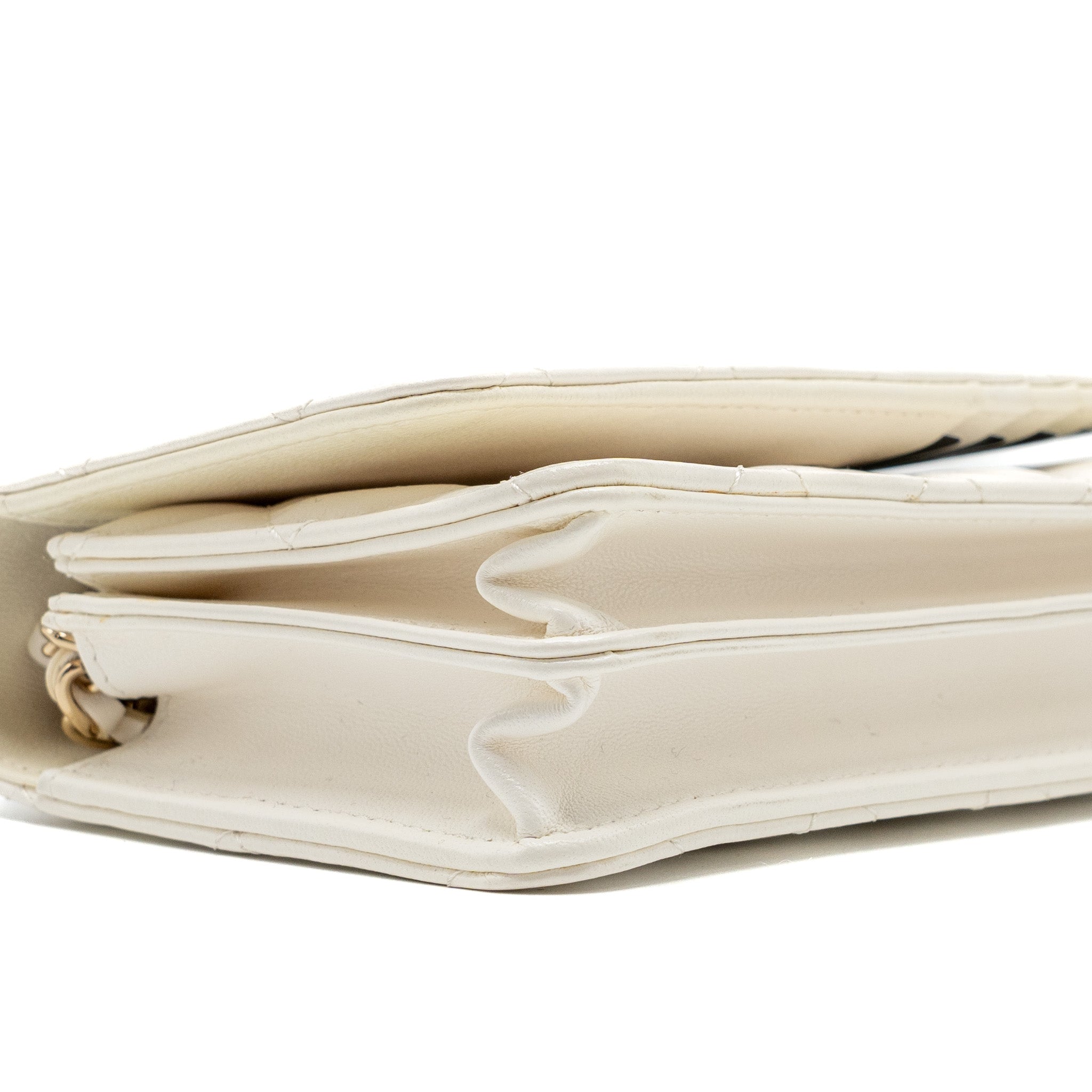 CHANEL MINI FLAP WALLET WITH CHAIN LAMBSKIN WHITE LGHW