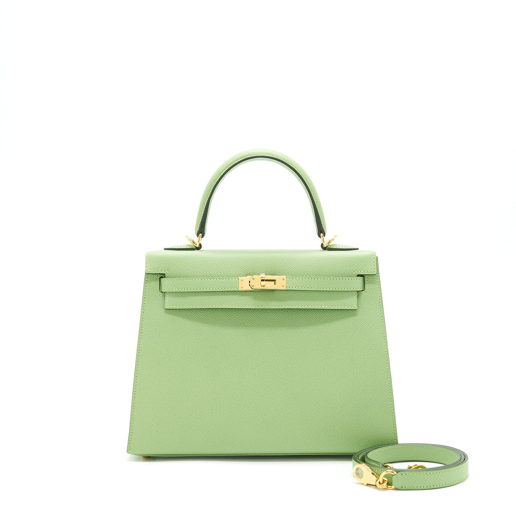 HERMES KELLY 25 SELLIER EPSOM VERT CRIQUET GHW