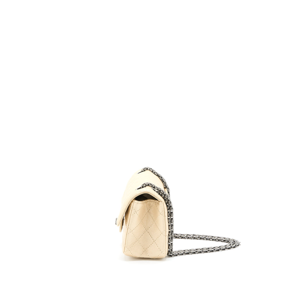 CHANEL 2.55 MINI REISSUE FLAP BAG LAMBSKIN LIGHT BEIGE RUTHENIUM HARDWARE
