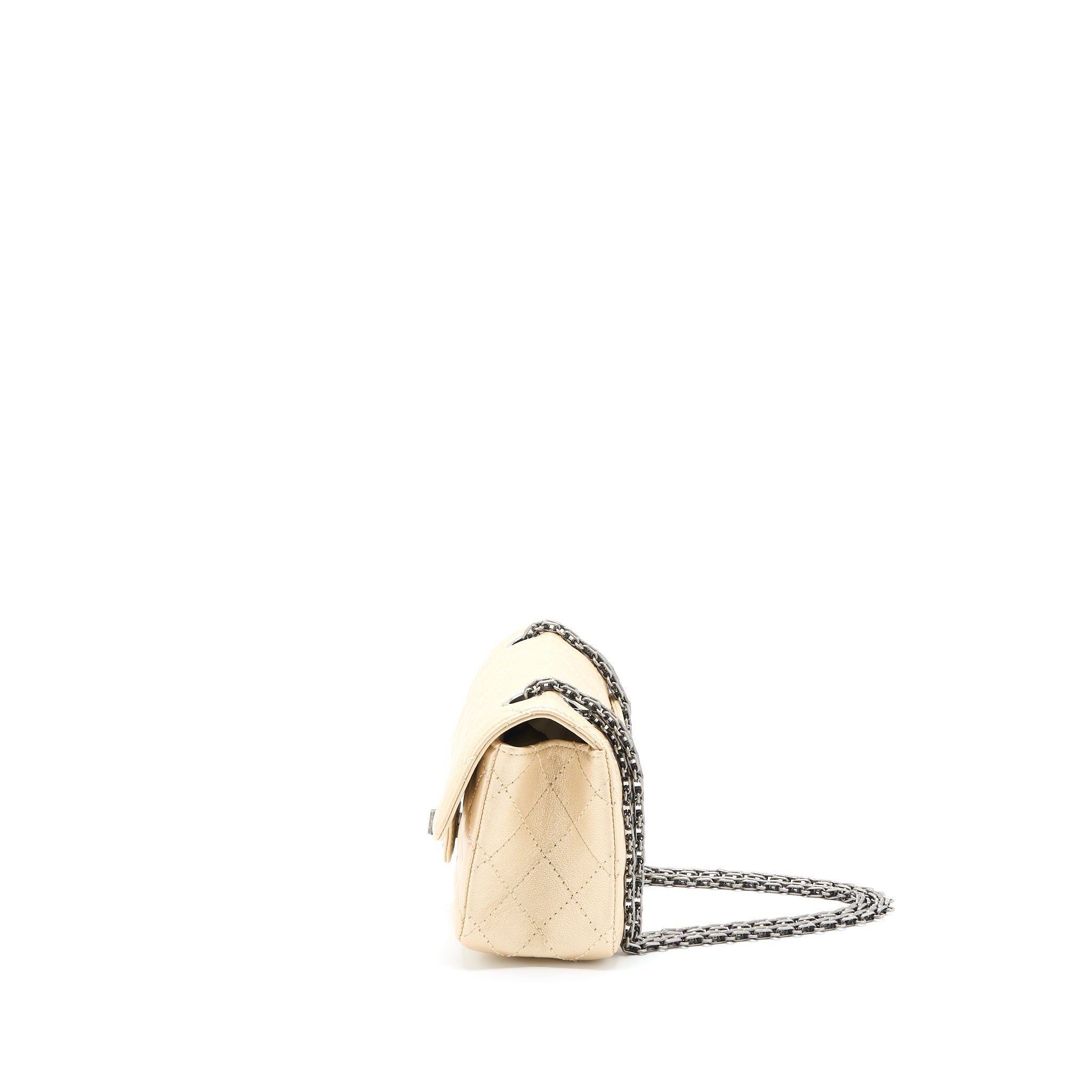 CHANEL 2.55 MINI REISSUE FLAP BAG LAMBSKIN LIGHT BEIGE RUTHENIUM HARDWARE