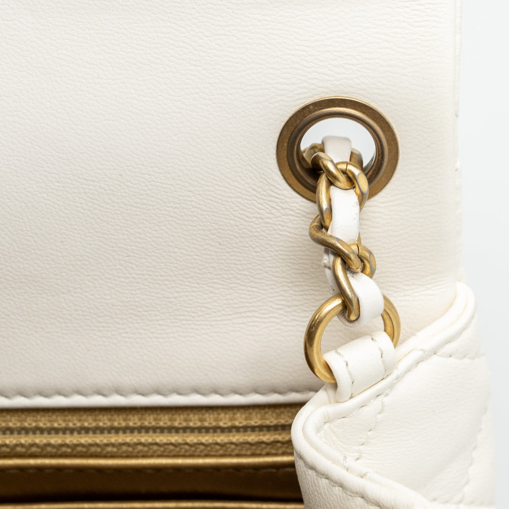 CHANEL PEARL CRUSH MINI SQUARE FLAP BAG LAMBSKIN WHITE GHW (MICROCHIP)
