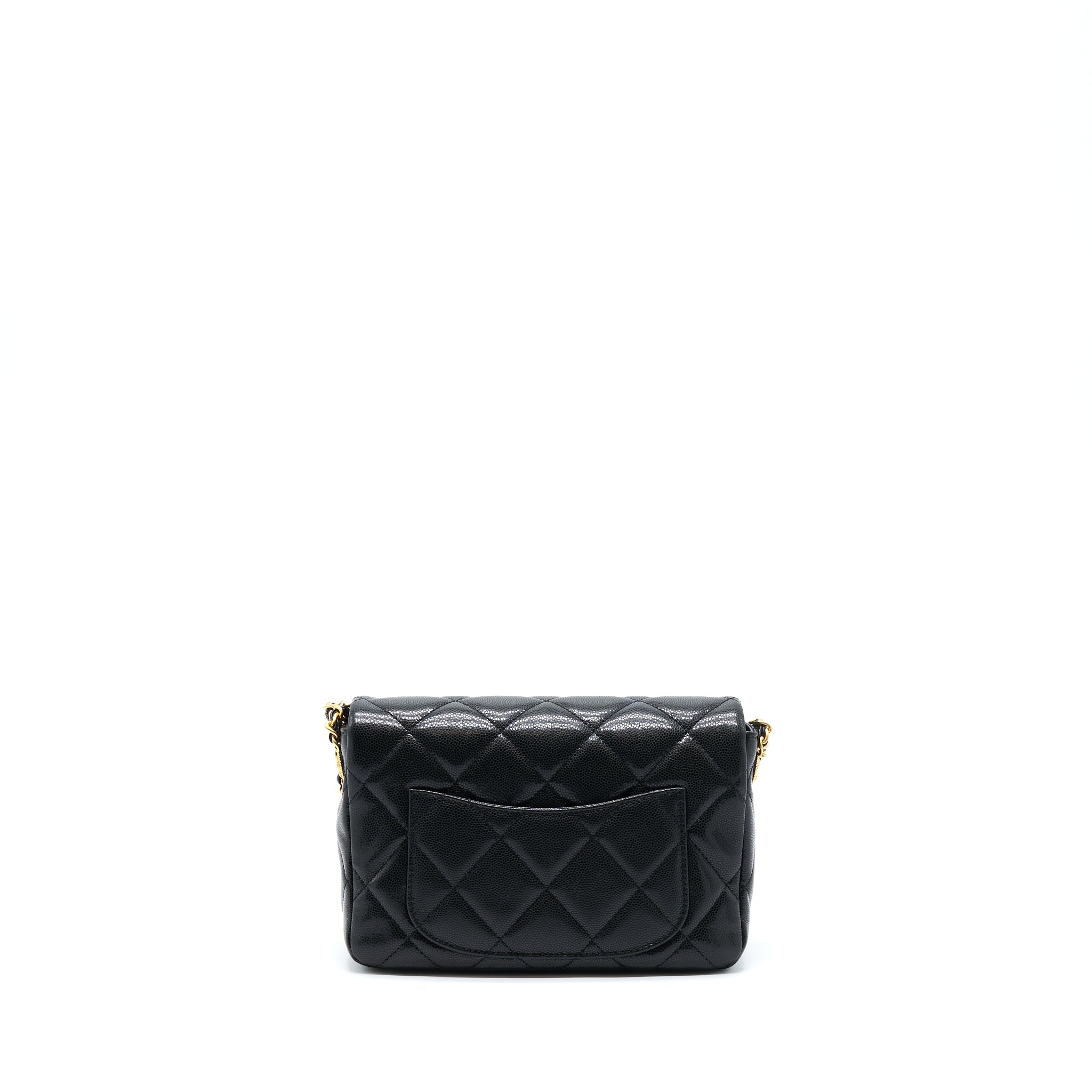 CHANEL 22A SMALL FLAP BAG CAVIAR BLACK BRUSHED GOLD HARDWARE(MICROCHIP)