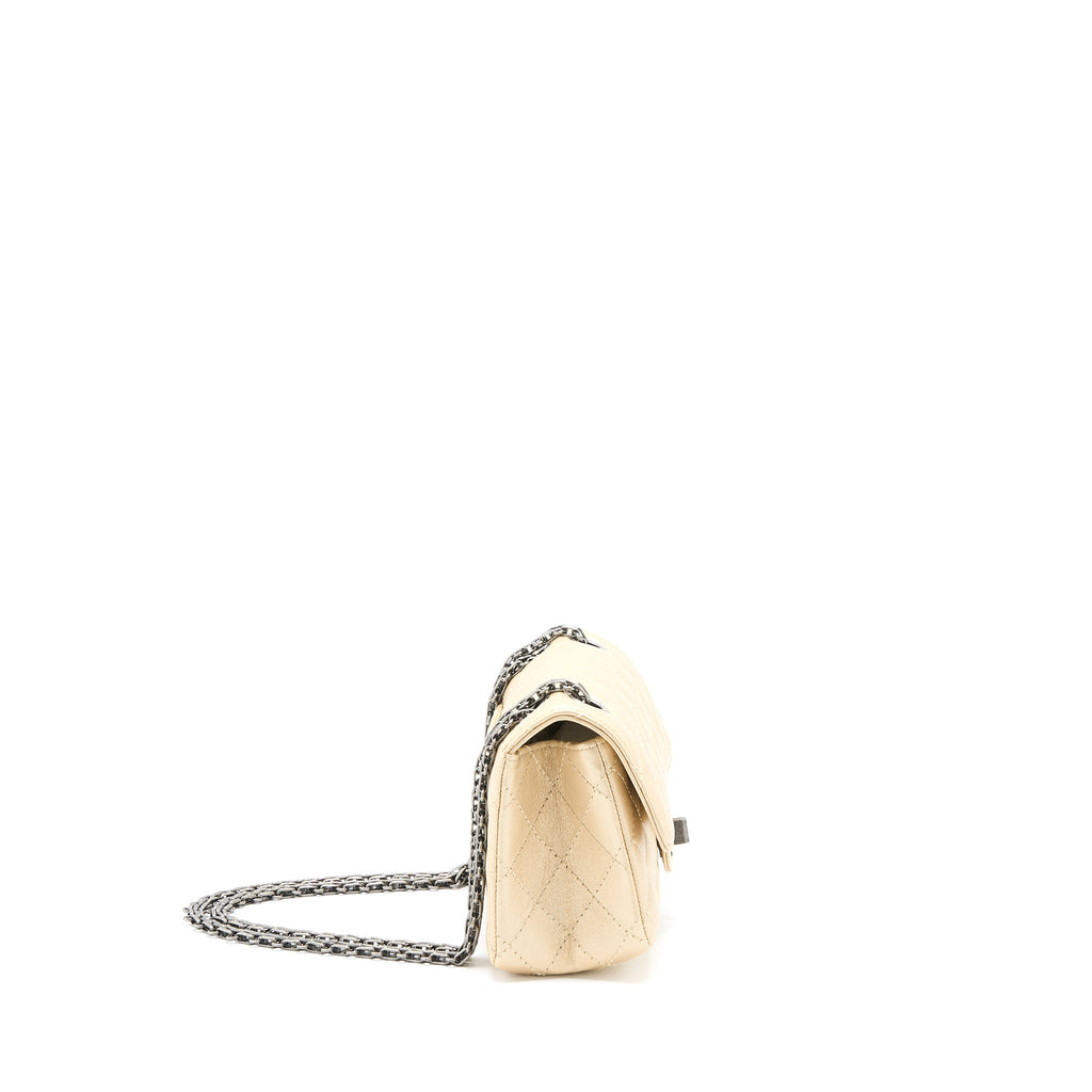 CHANEL 2.55 MINI REISSUE FLAP BAG LAMBSKIN LIGHT BEIGE RUTHENIUM HARDWARE