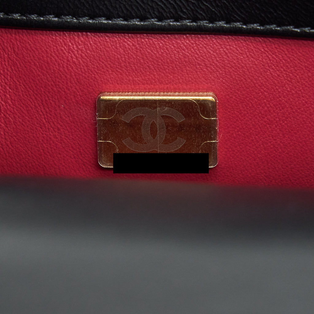 CHANEL 22P MINI SQUARE FLAP BAG LAMBSKIN BLACK GOLD/BLACK HARDWARE (MICROCHIP)