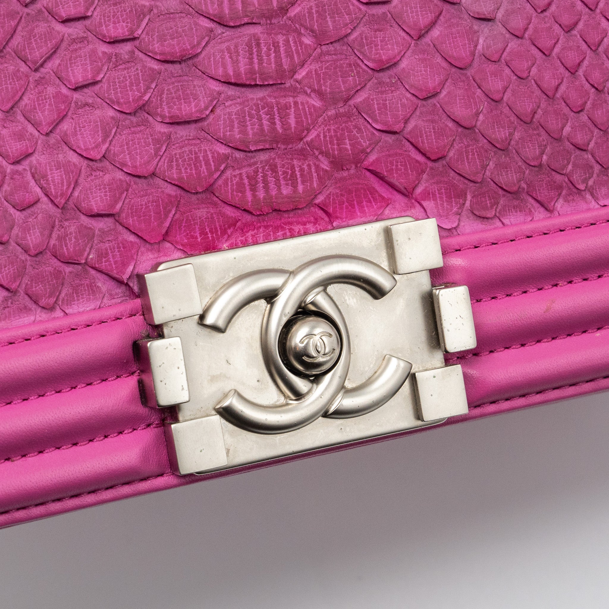 CHANEL MEDIUM BOY BAG PYTHON PINK BRUSHED SHW