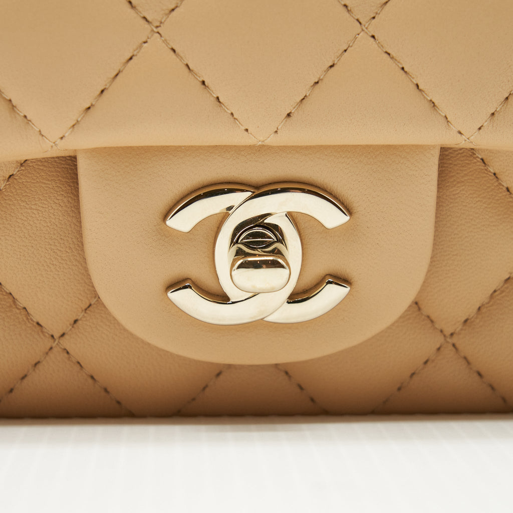 CHANEL MINI RECTANGULAR LAMBSKIN BEIGE LGHW(MICROCHIP)