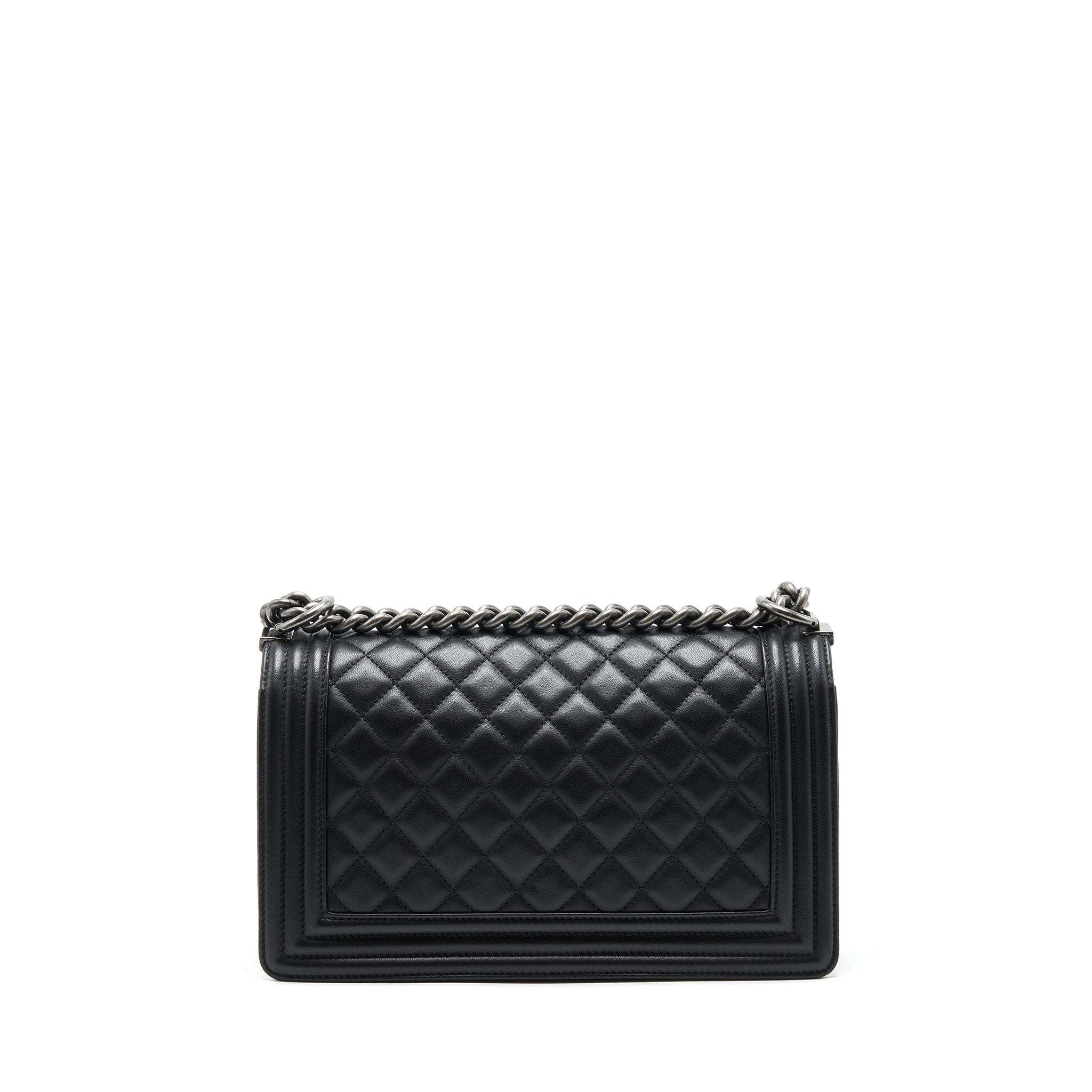 CHANEL MEDIUM BOY BLACK LAMBSKIN RUTHENIUM SHW