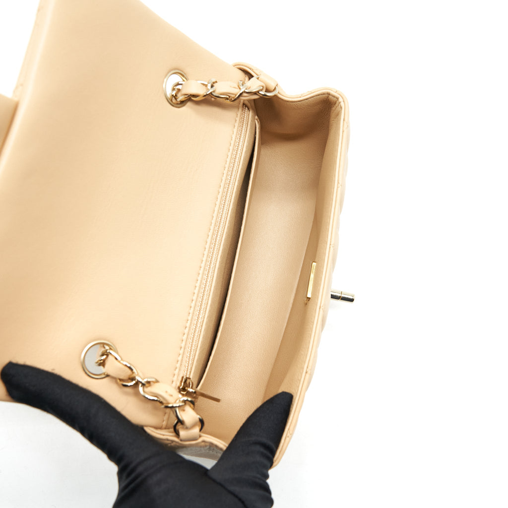 CHANEL MINI RECTANGULAR LAMBSKIN BEIGE LGHW(MICROCHIP)