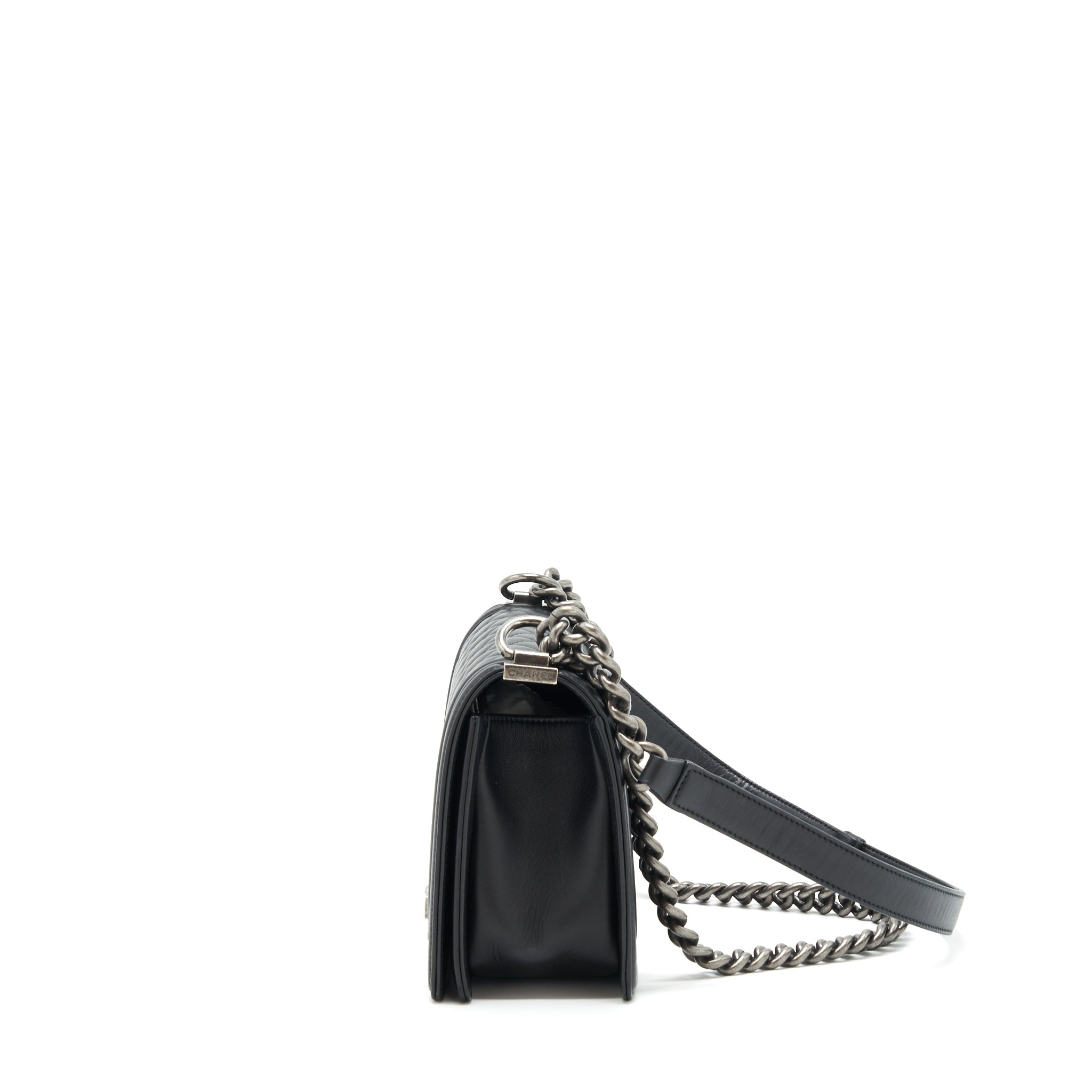 CHANEL MEDIUM BOY BLACK LAMBSKIN RUTHENIUM SHW