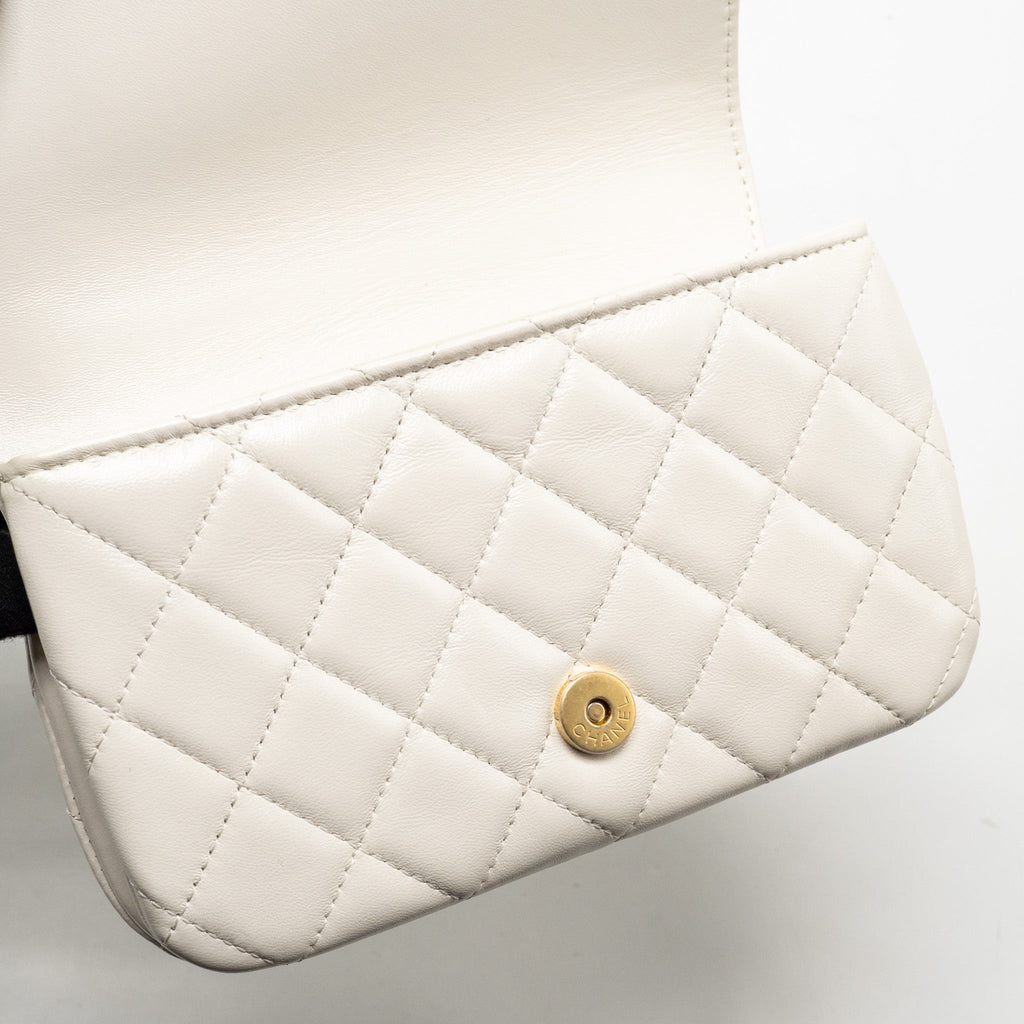 CHANEL FLAP PHONE HOLDER WITH CHAIN SHINY LAMBSKIN WHITE GHW (MICROCHIP)