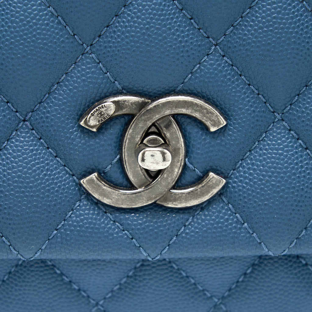 CHANEL MEDIUM COCO HANDLE CAVIAR BLUE RUTHENIUM SHW