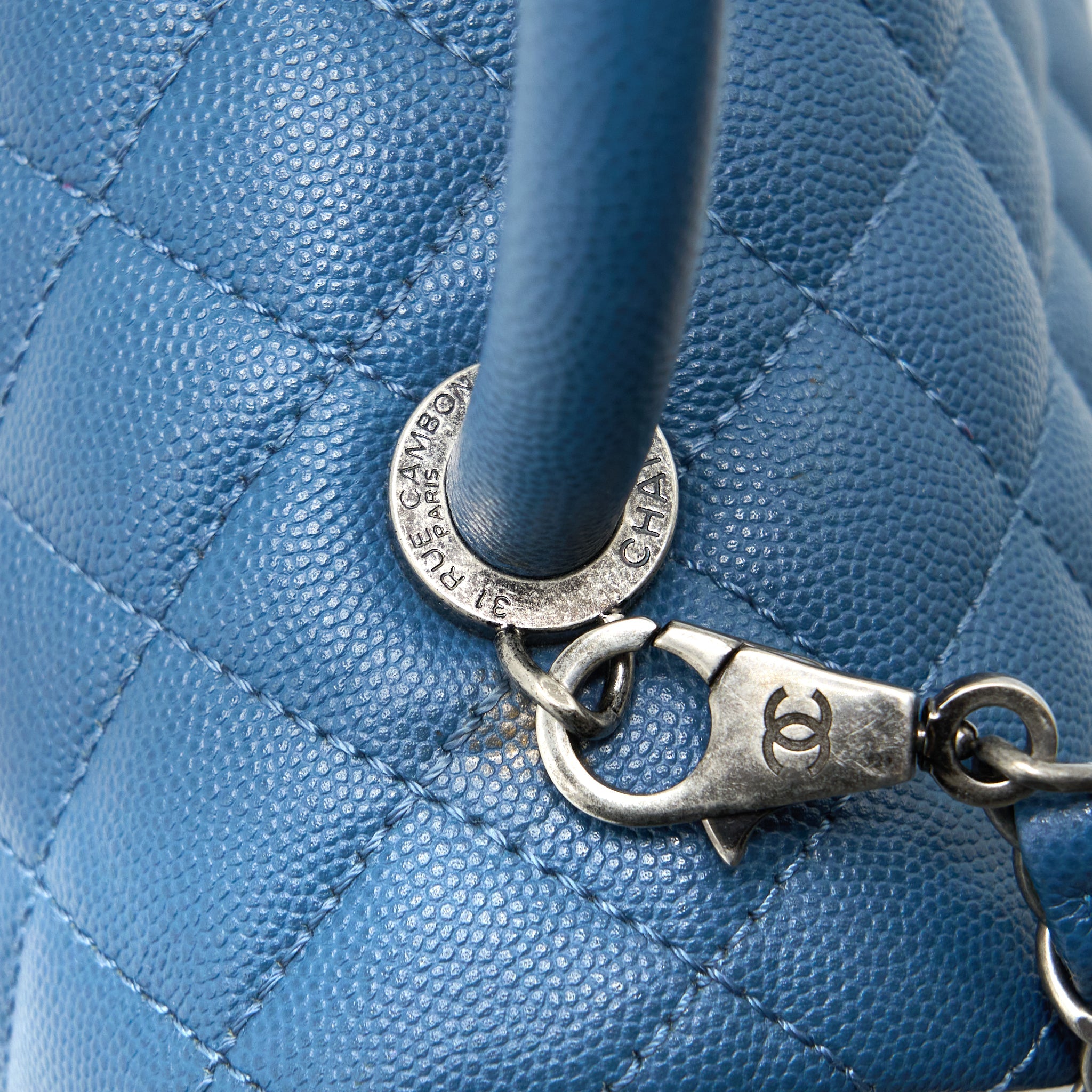 CHANEL MEDIUM COCO HANDLE CAVIAR BLUE RUTHENIUM SHW