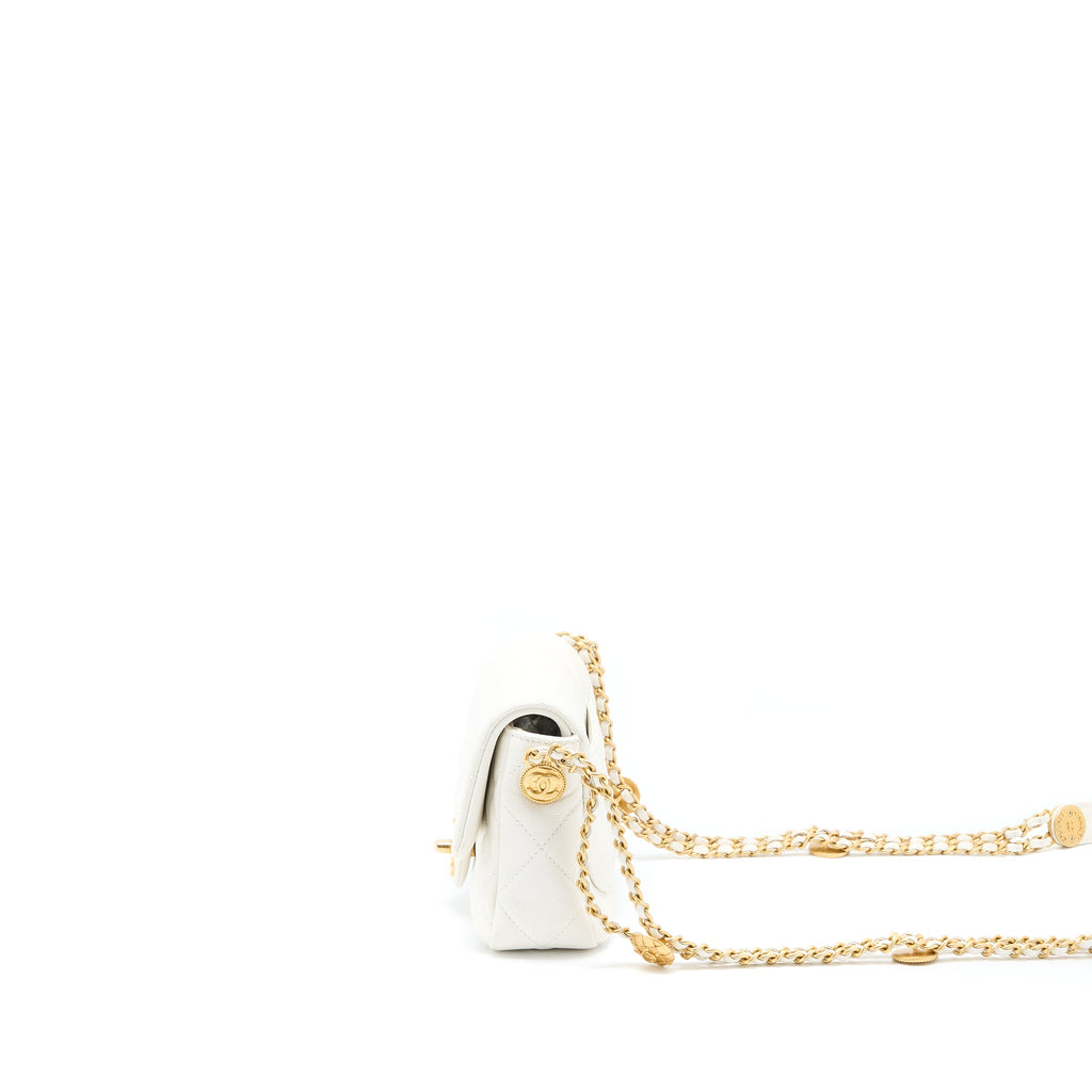 CHANEL 22A MINI SQUARE FLAP BAG CAVIAR WHITE BRUSHED GHW (MICROCHIP)