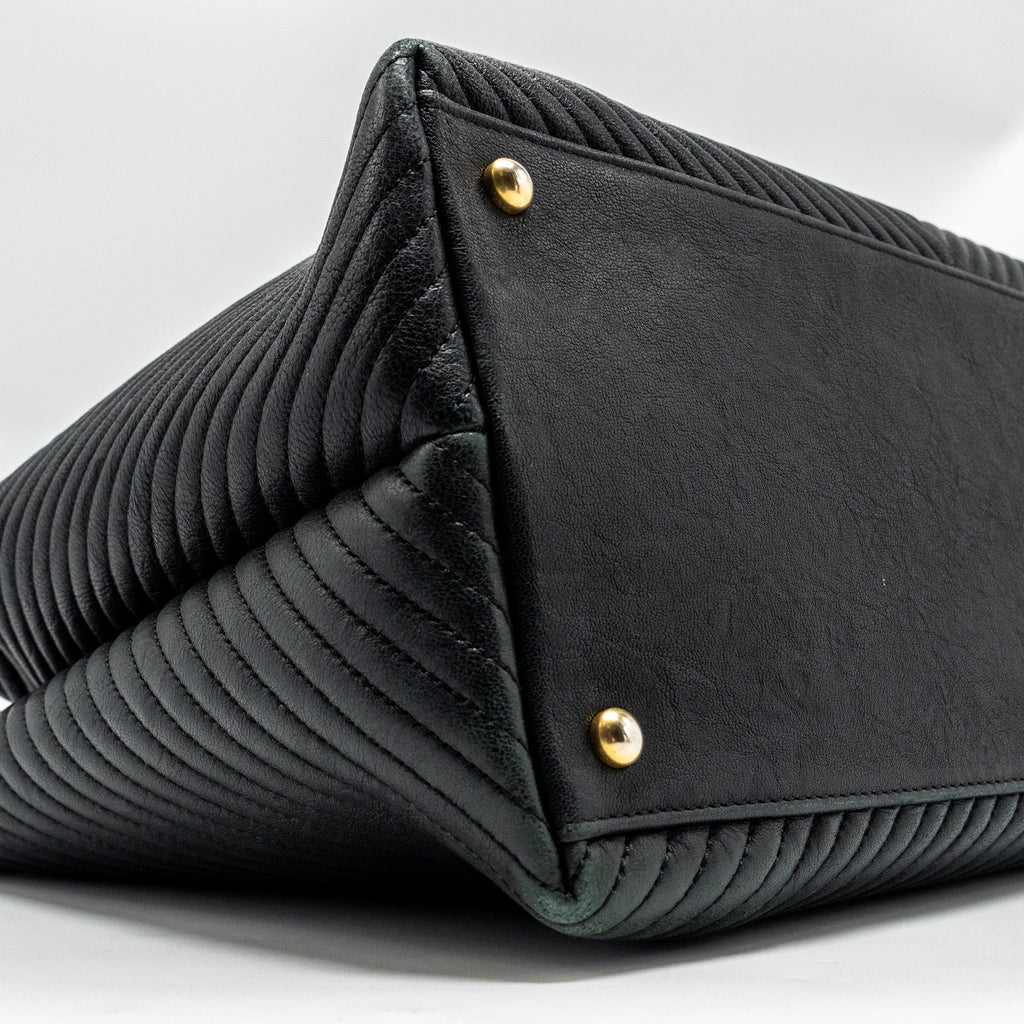 CHANEL CHEVRON SHOPPING TOTE BAG GOATSKIN BLACK GHW