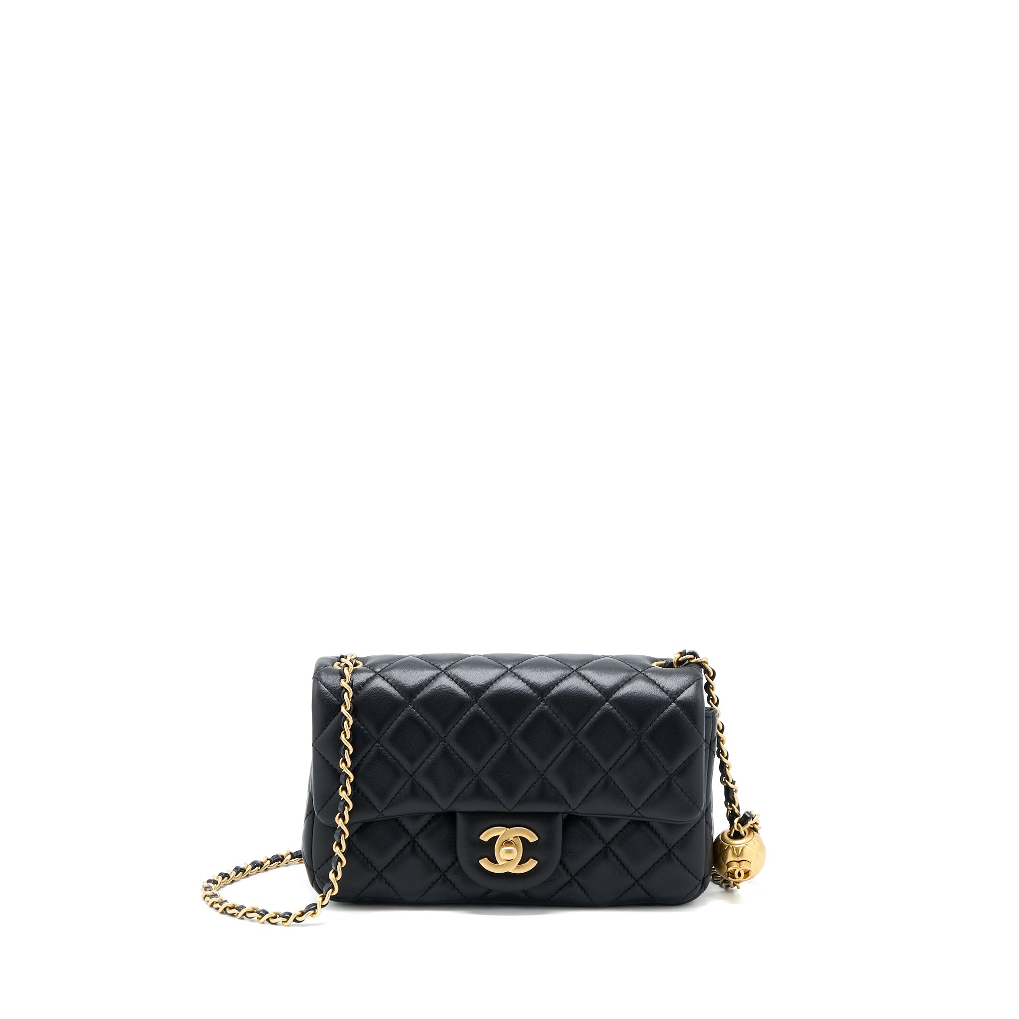 CHANEL PEARL CRUSH MINI RECTANGULAR FLAP BAG LAMBSKIN BLACK BRUSHED GHW