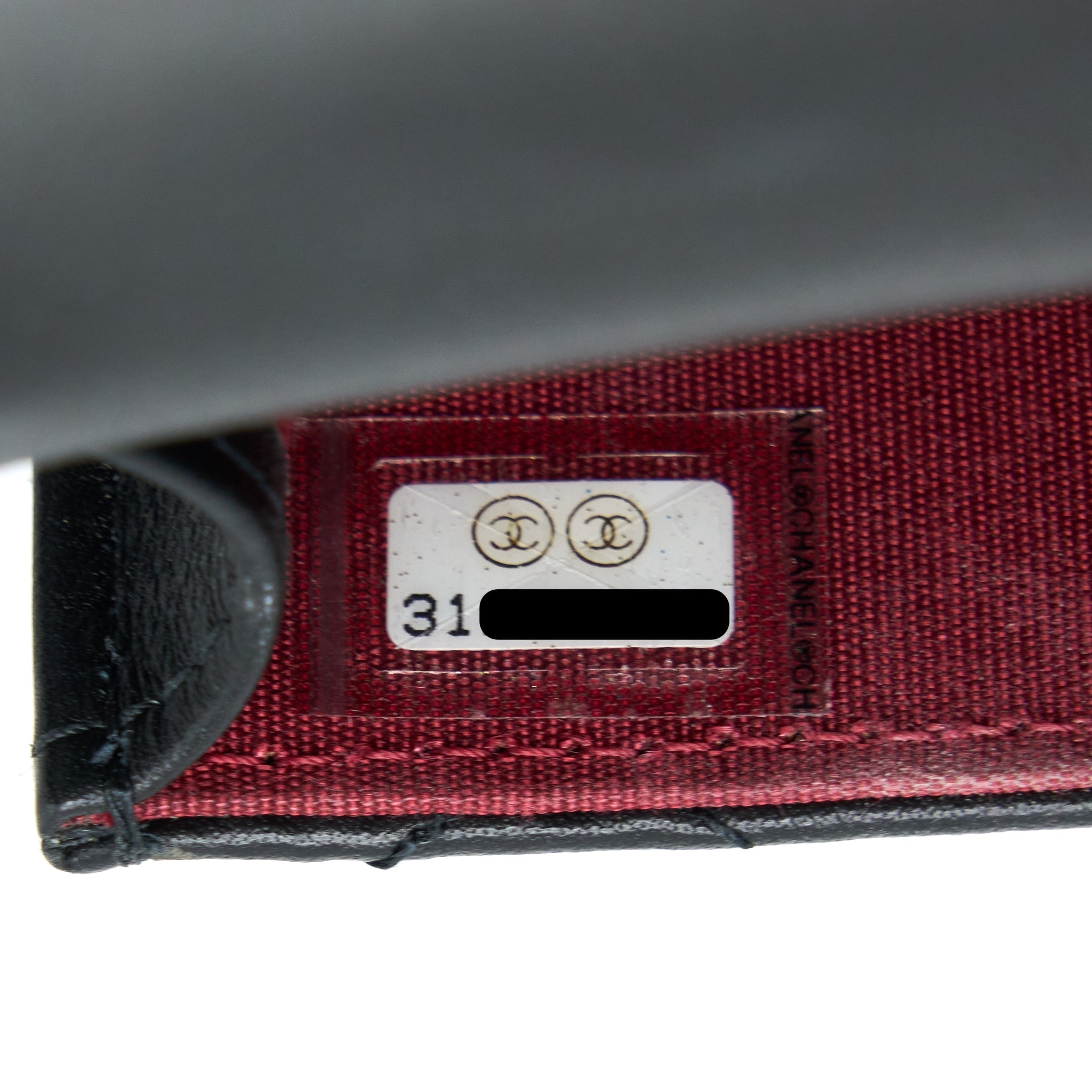 CHANEL VERTICAL FLAP PHONE POUCH WITH PEARL CHAIN LAMBSKIN BLACK BRUSHED GHW