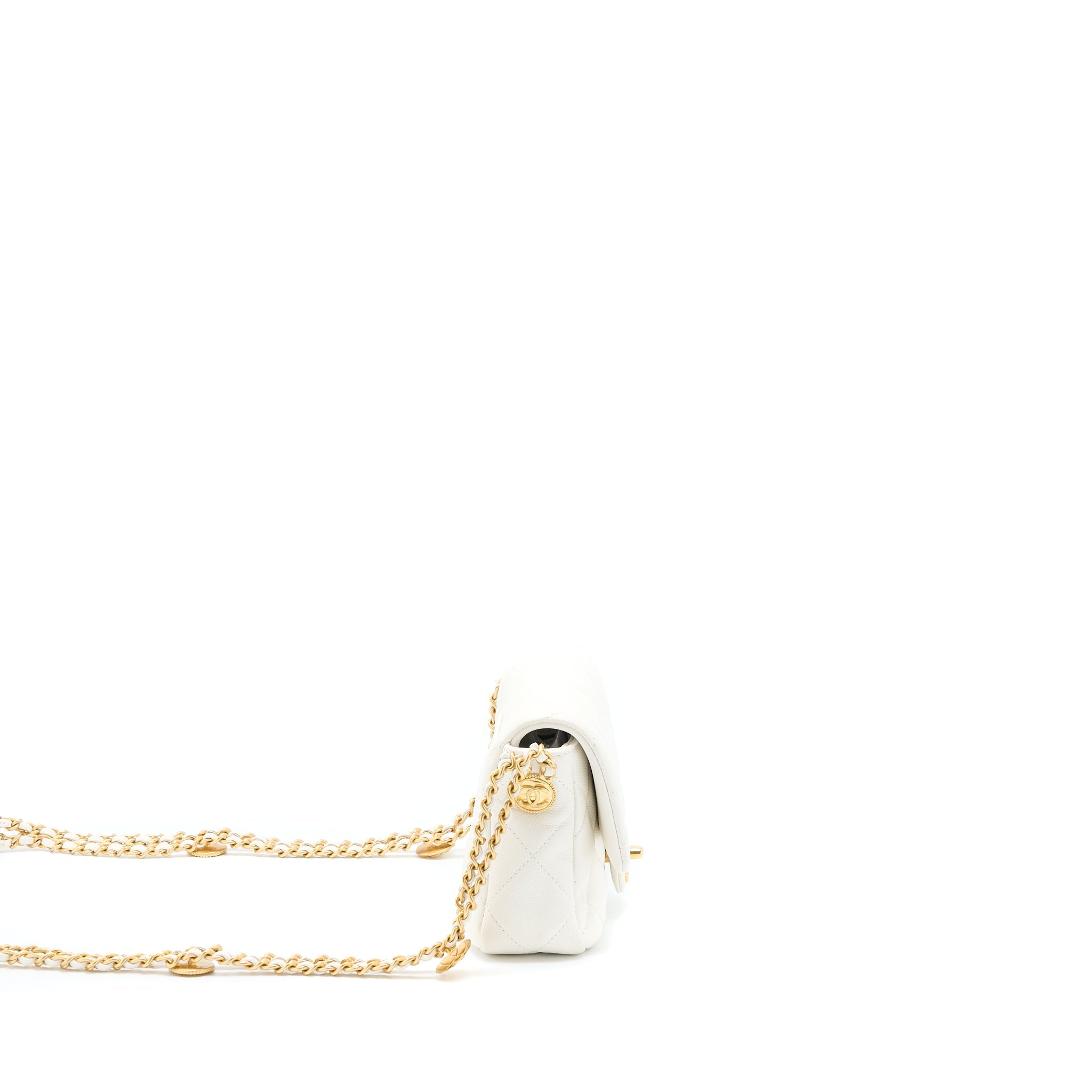 CHANEL 22A MINI SQUARE FLAP BAG CAVIAR WHITE BRUSHED GHW (MICROCHIP)
