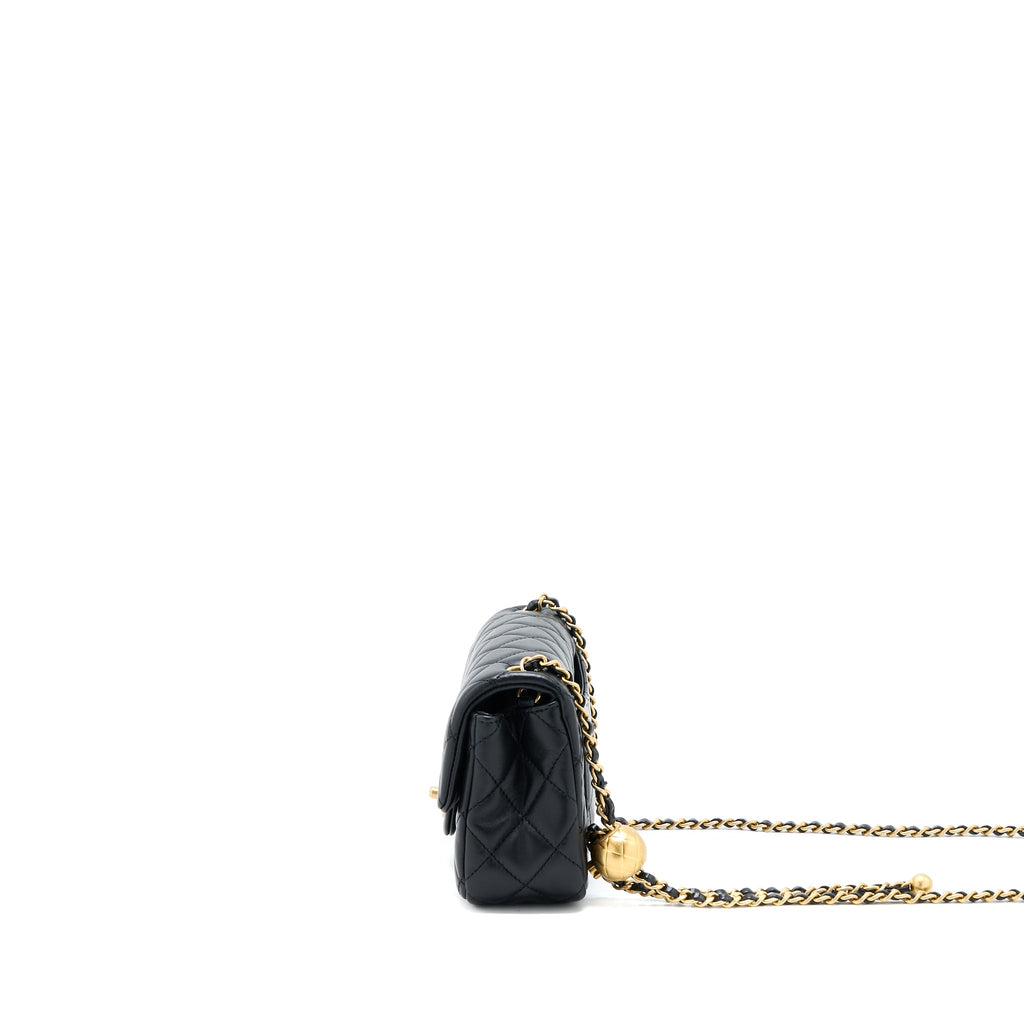 CHANEL PEARL CRUSH MINI RECTANGULAR FLAP BAG LAMBSKIN BLACK BRUSHED GHW