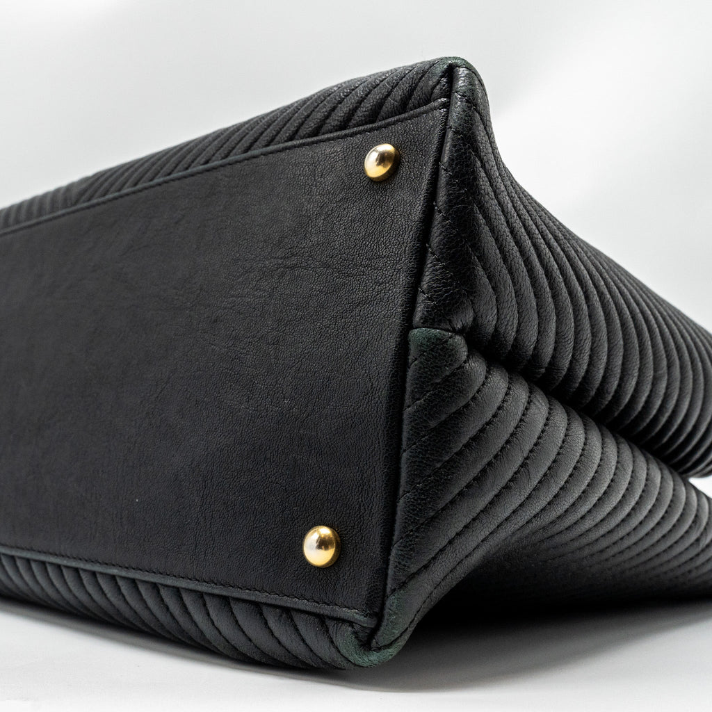 CHANEL CHEVRON SHOPPING TOTE BAG GOATSKIN BLACK GHW
