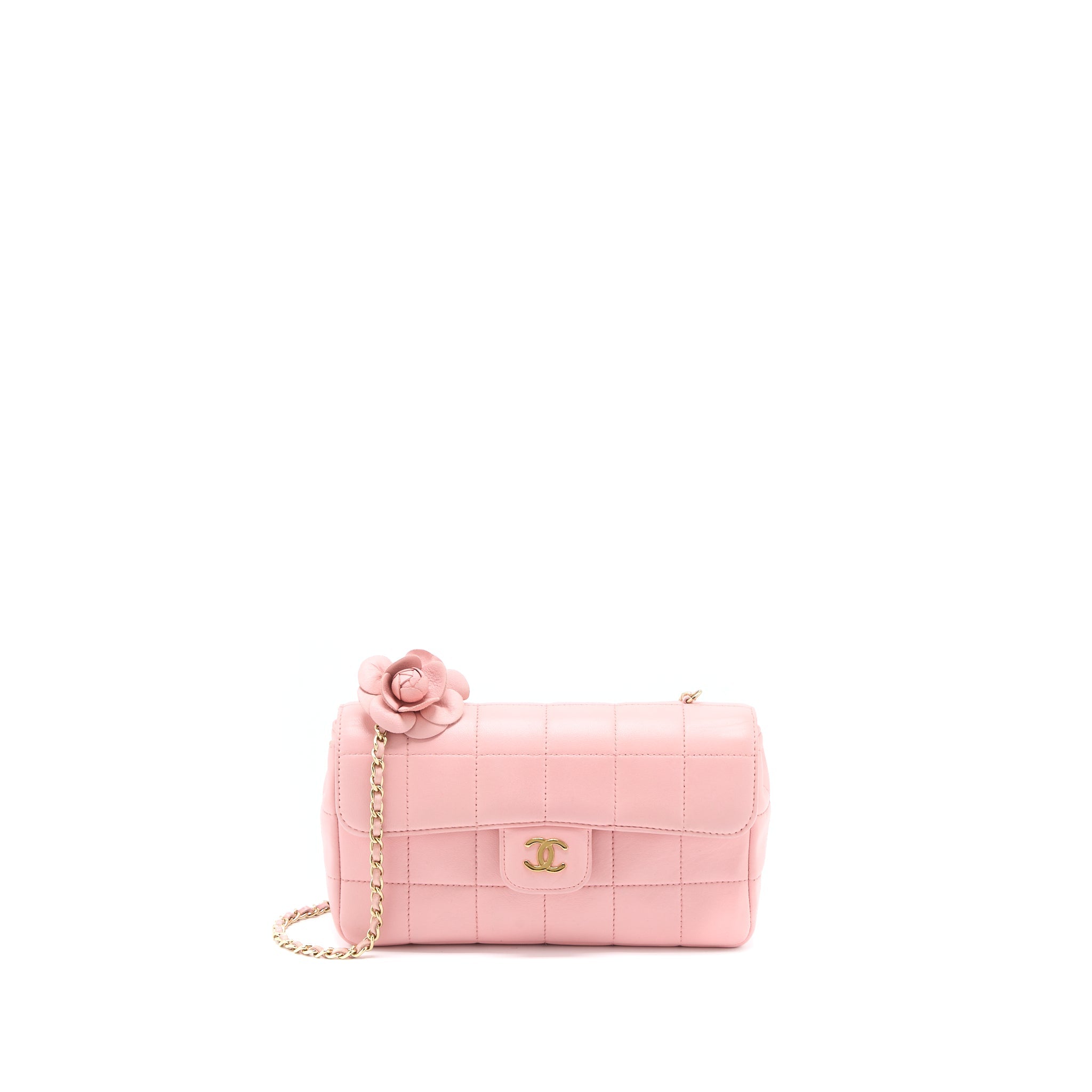 CHANEL CAMELLIA MINI FLAP BAG LAMBSKIN PINK GHW