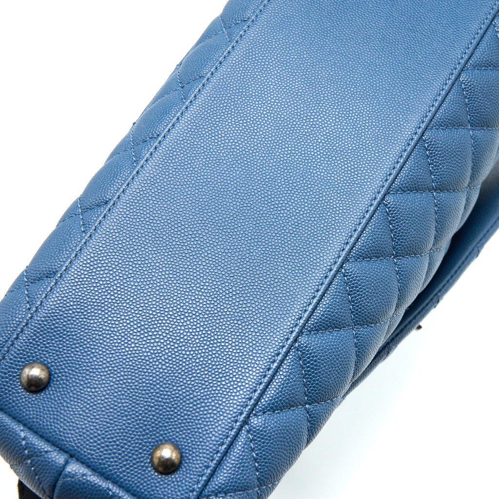 CHANEL MEDIUM COCO HANDLE CAVIAR BLUE RUTHENIUM SHW