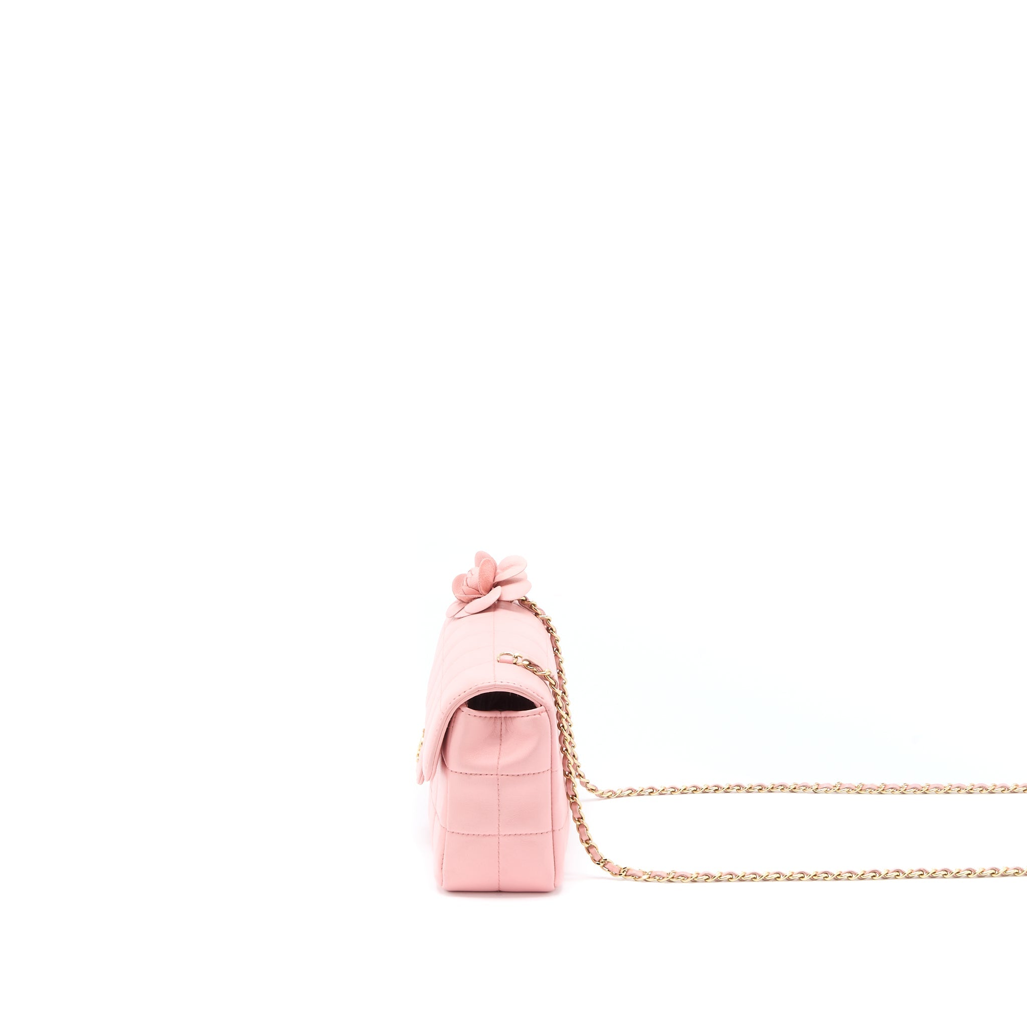 CHANEL CAMELLIA MINI FLAP BAG LAMBSKIN PINK GHW