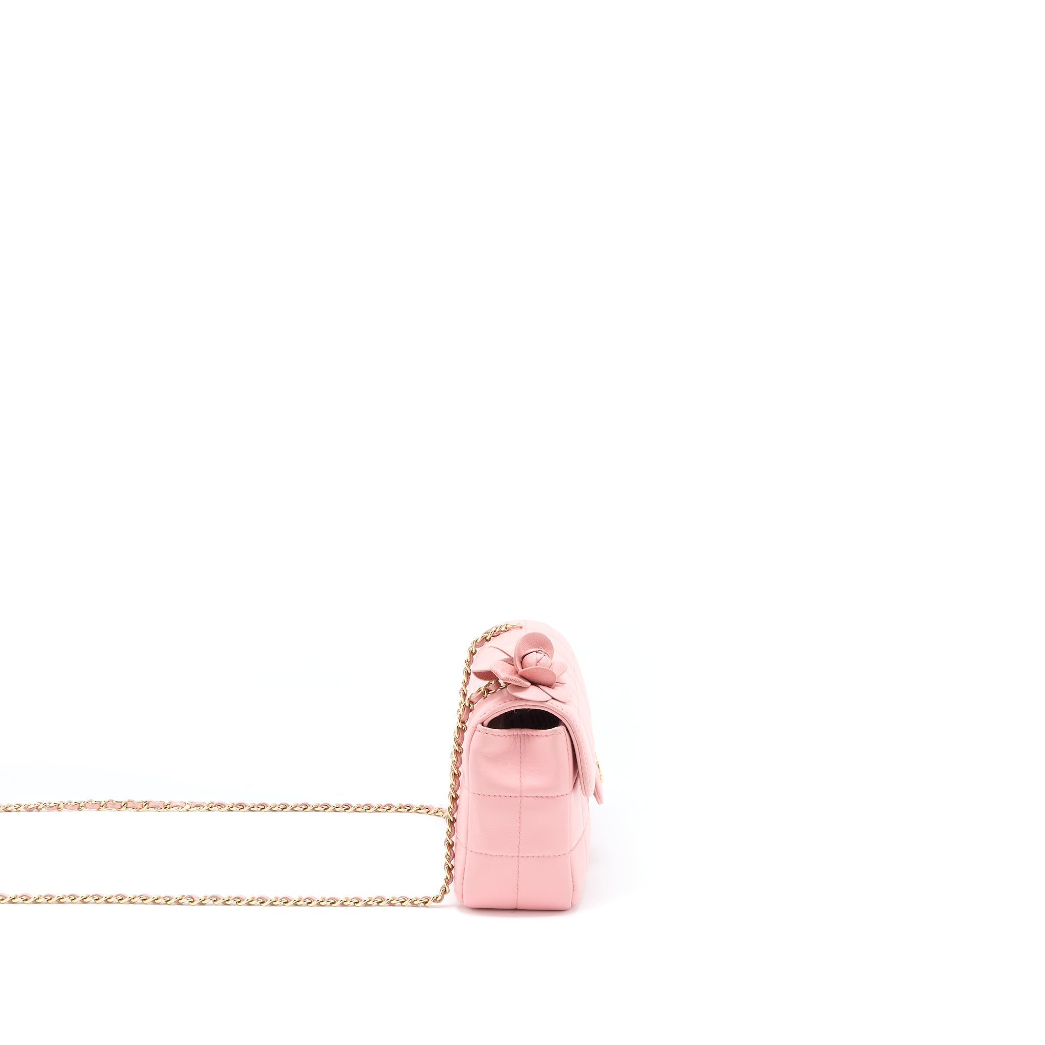 CHANEL CAMELLIA MINI FLAP BAG LAMBSKIN PINK GHW