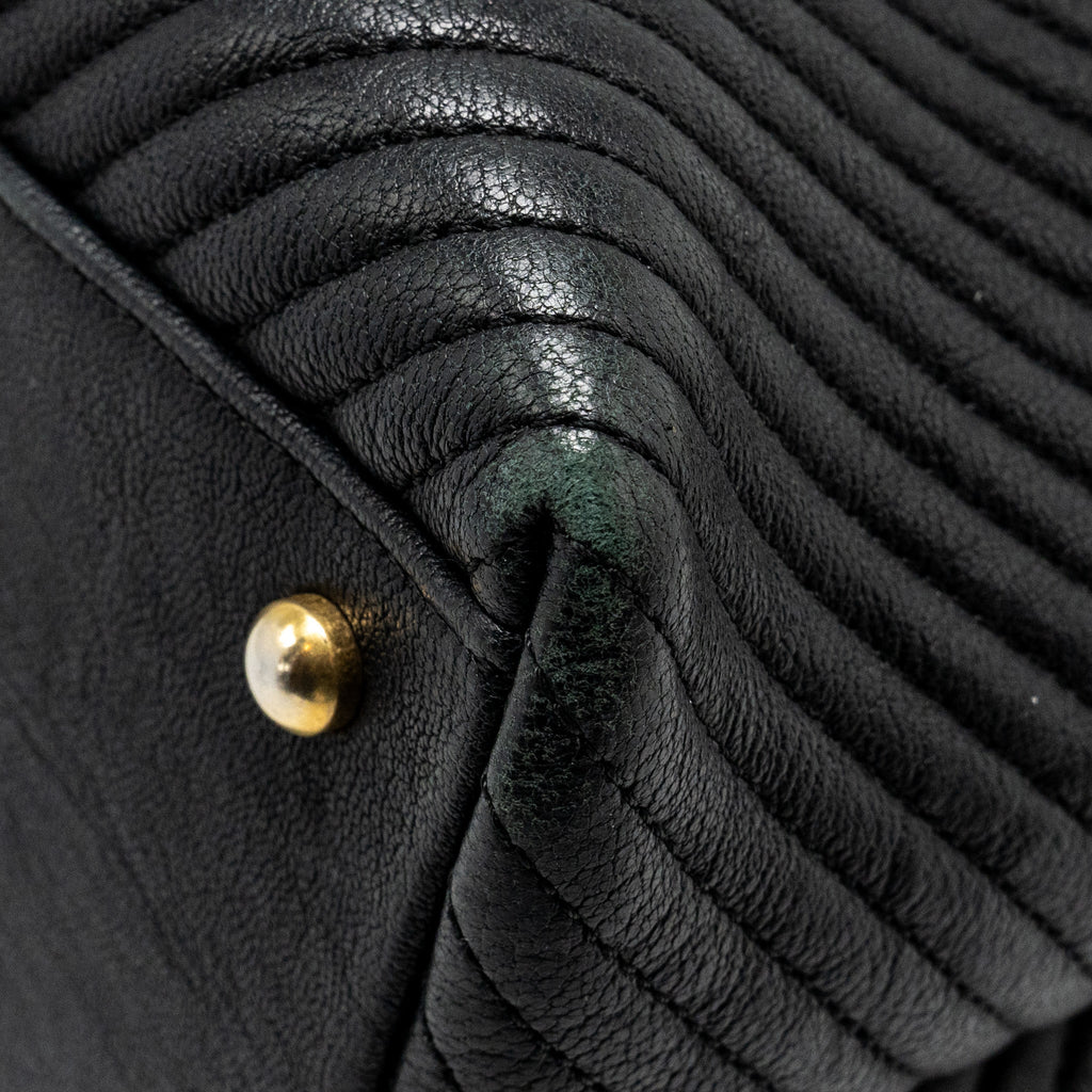 CHANEL CHEVRON SHOPPING TOTE BAG GOATSKIN BLACK GHW