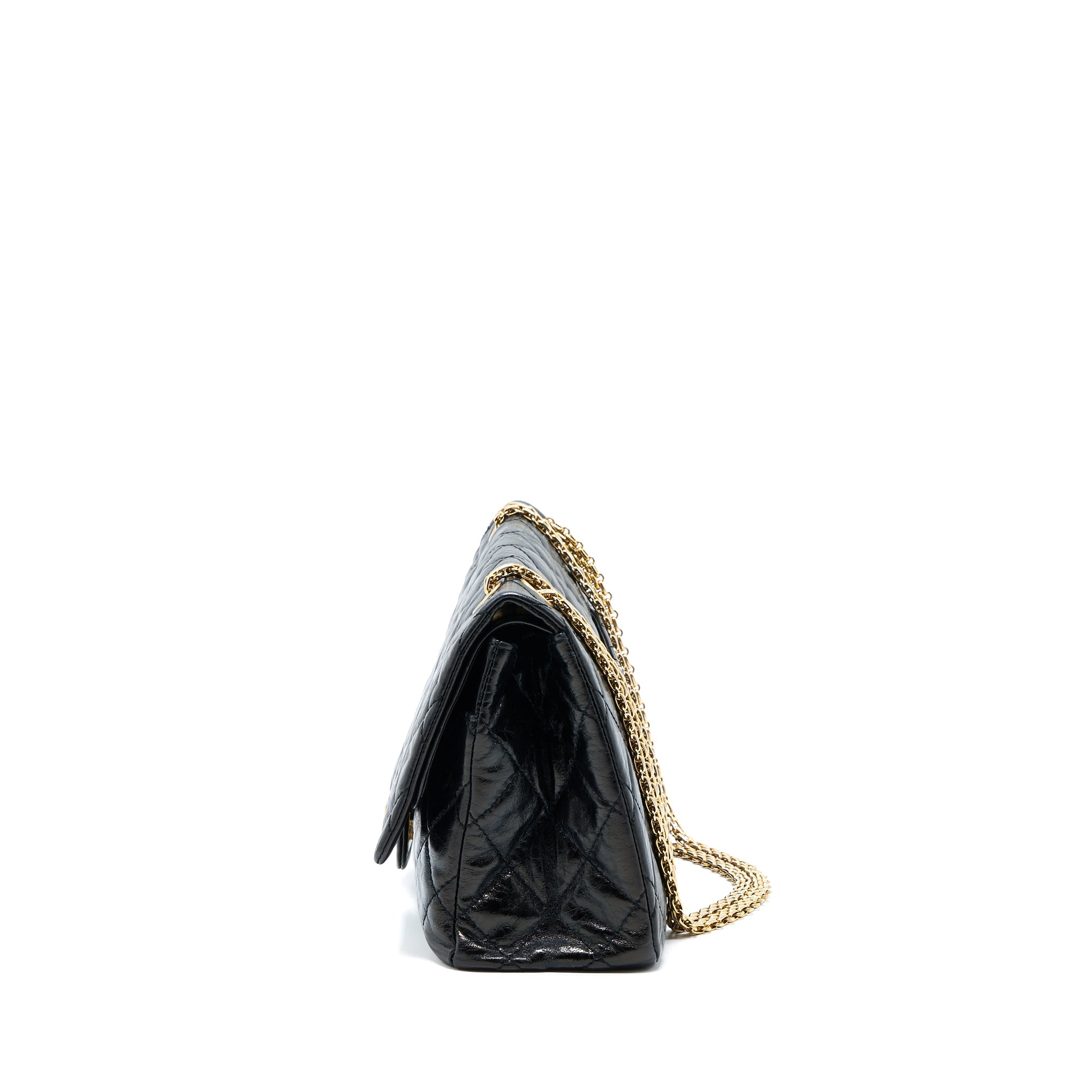CHANEL 2.55 REISSUE 227 SHINY AGED CALFSKIN BLACK GHW