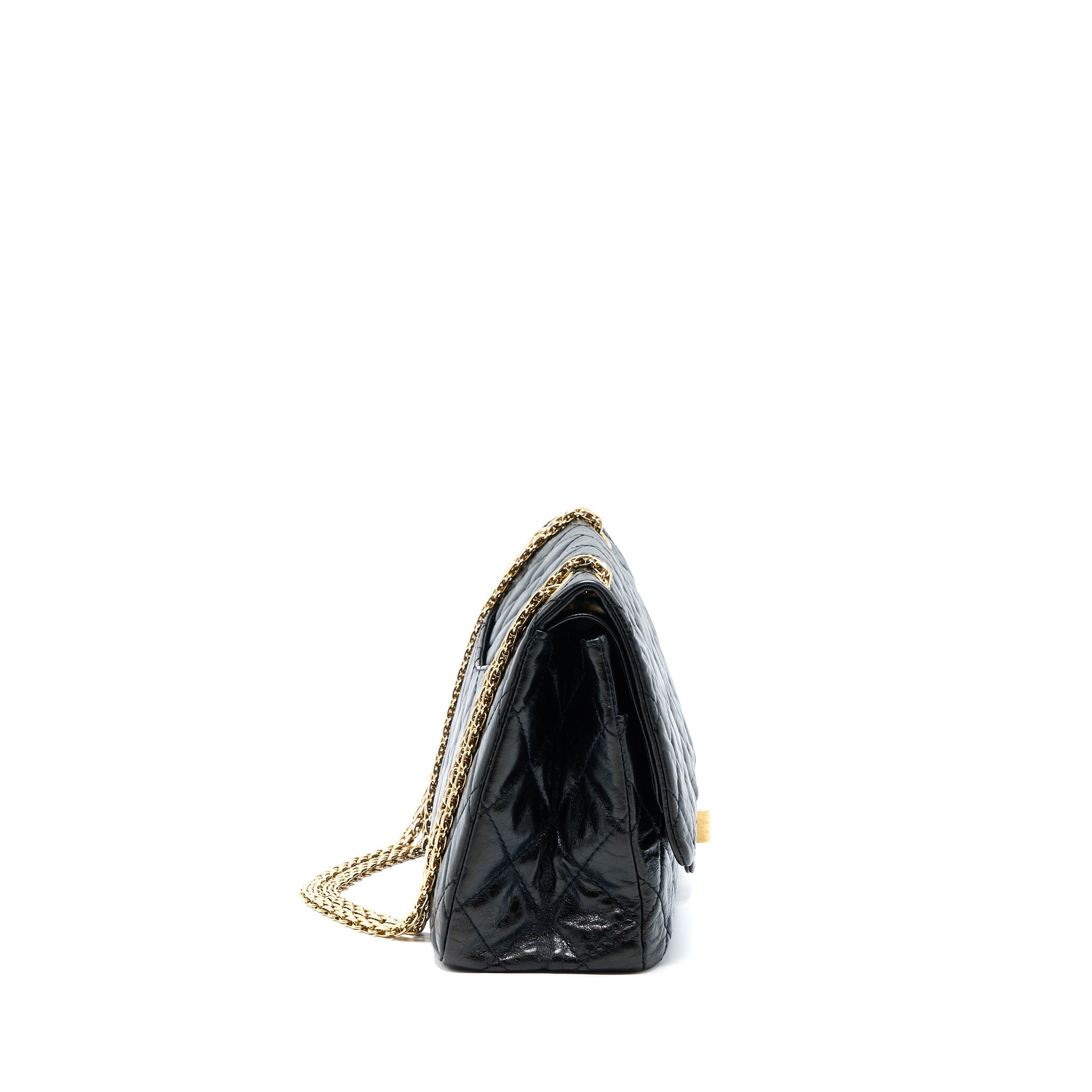 CHANEL 2.55 REISSUE 227 SHINY AGED CALFSKIN BLACK GHW