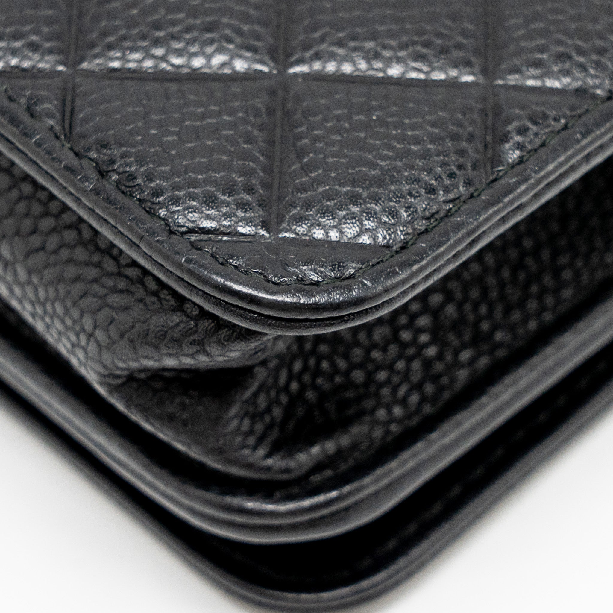 CHANEL QUILTED DIAMOND CC LOGO WALLET ON CHAIN CAVIAR BLACK SHW