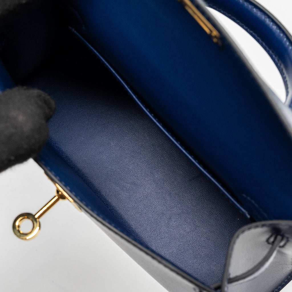 HERMES MINI KELLY II BOX CALFSKIN BLUE SAPHIR GHW