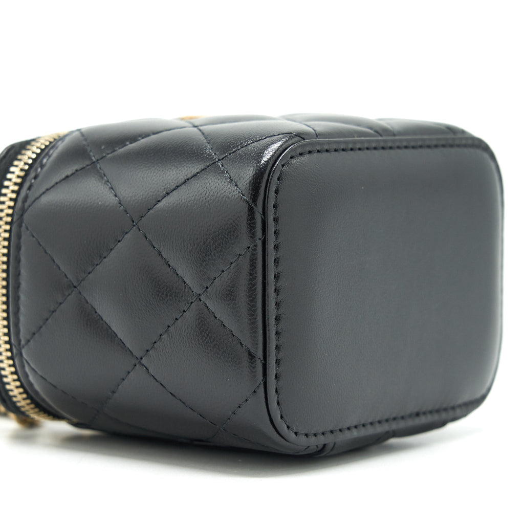 CHANEL TOP HANDLE MINI VANITY CASE LAMBSKIN BLACK GHW