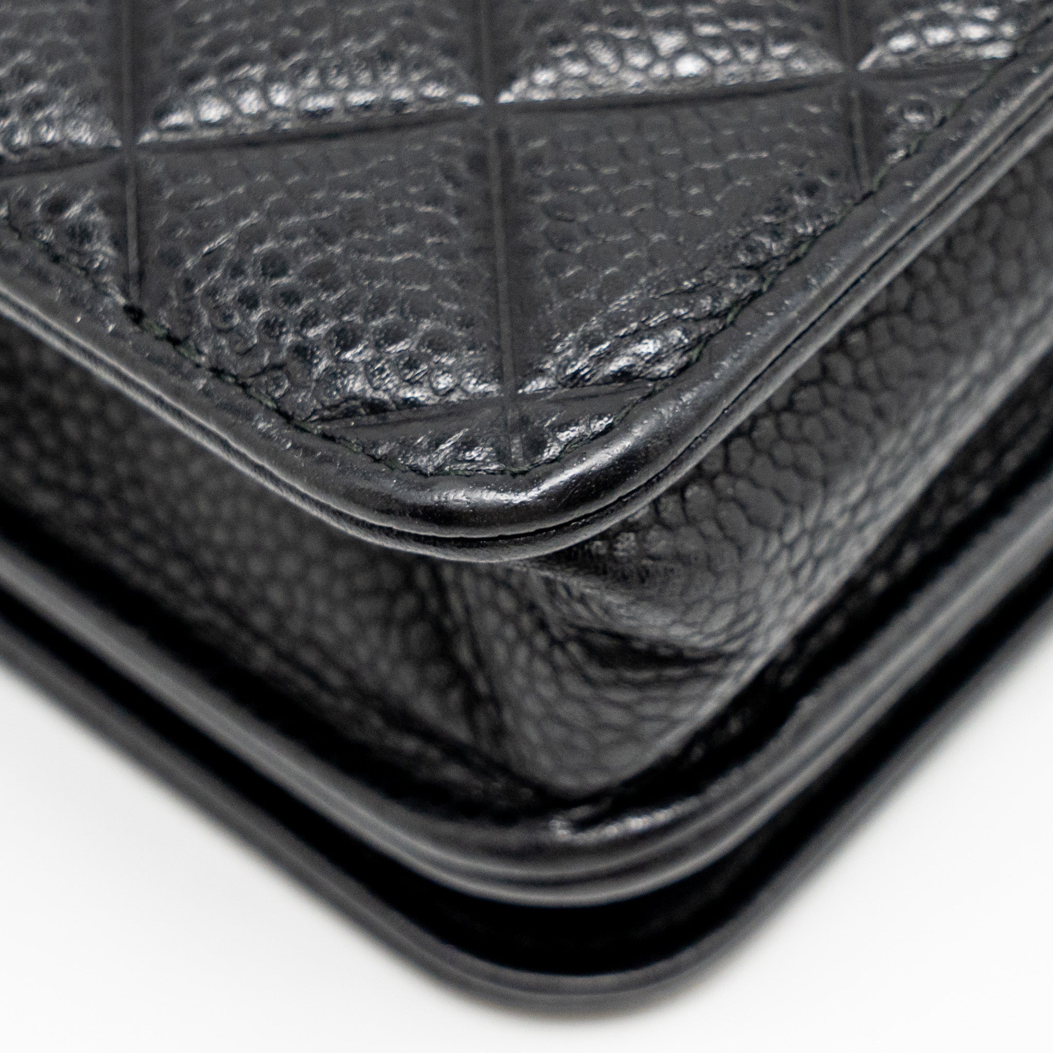 CHANEL QUILTED DIAMOND CC LOGO WALLET ON CHAIN CAVIAR BLACK SHW