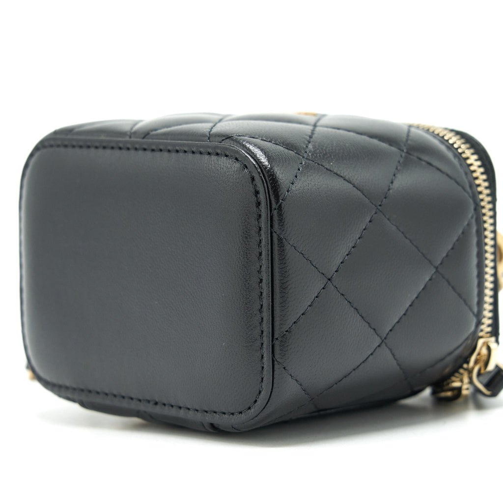 CHANEL TOP HANDLE MINI VANITY CASE LAMBSKIN BLACK GHW