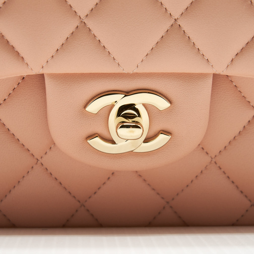 CHANEL SMALL CLASSIC DOUBLE FLAP BAG LAMBSKIN PINK LGHW