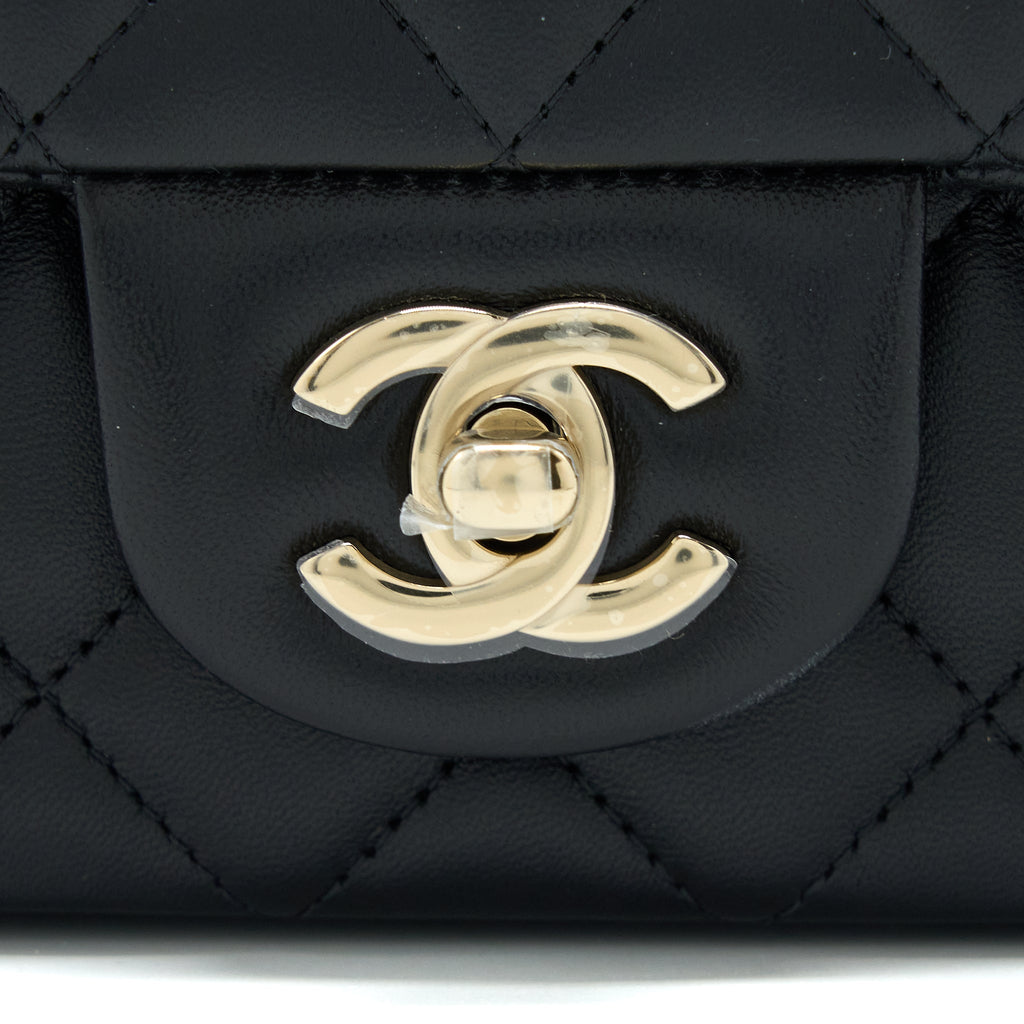 CHANEL CLASSIC MINI RECTANGULAR FLAP BAG LAMBSKIN BLACK LGHW (MICROCHIP)