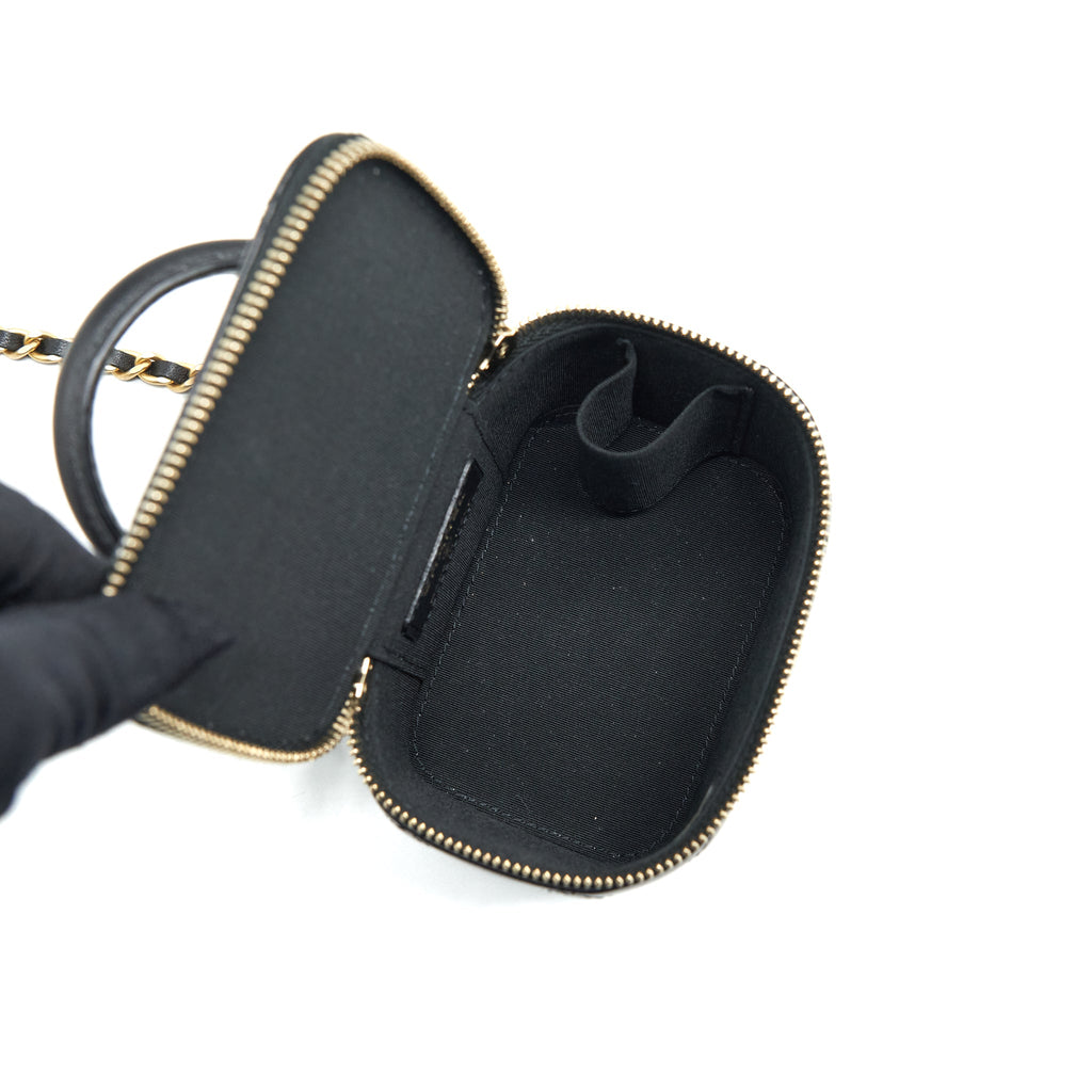 CHANEL TOP HANDLE MINI VANITY CASE LAMBSKIN BLACK GHW