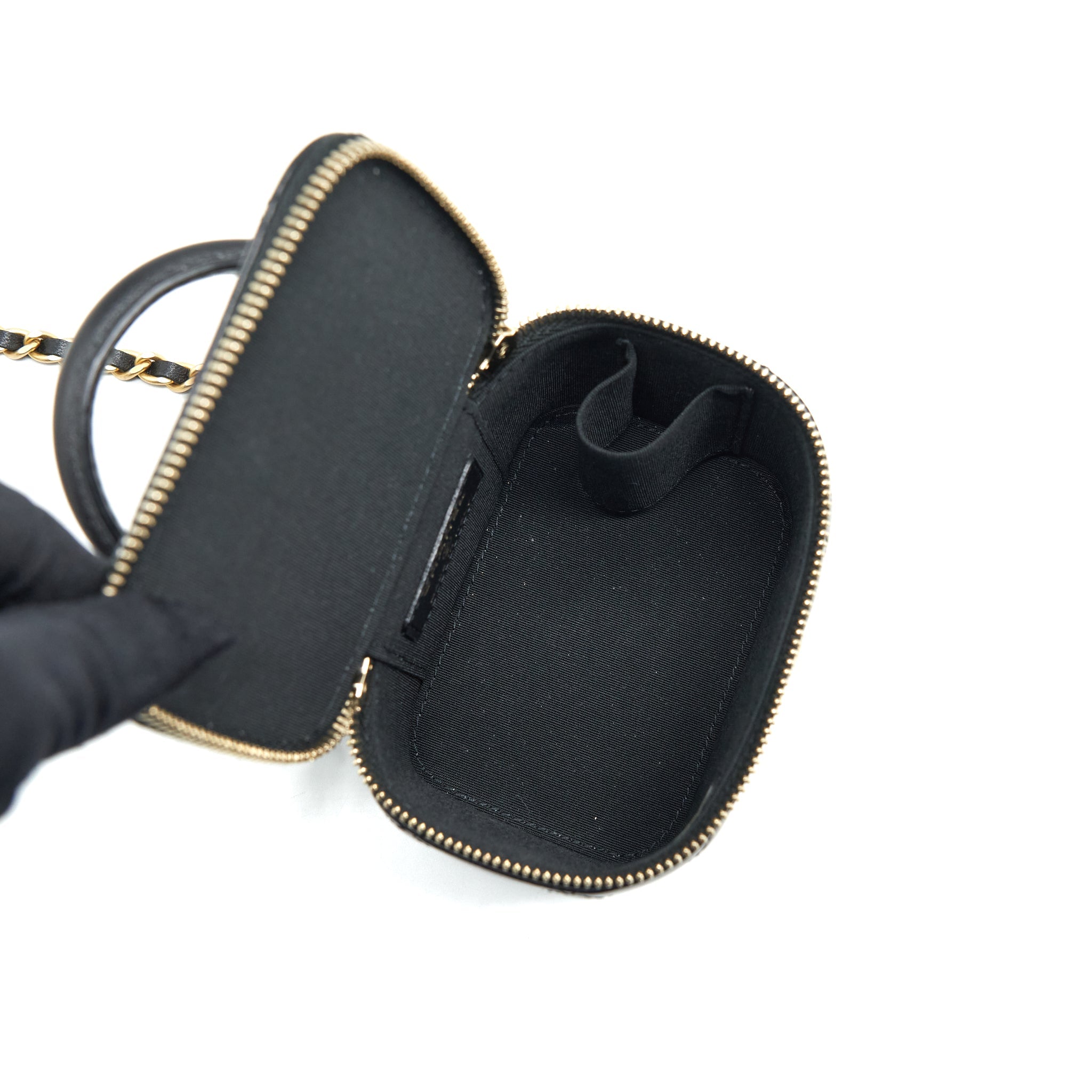 CHANEL TOP HANDLE MINI VANITY CASE LAMBSKIN BLACK GHW