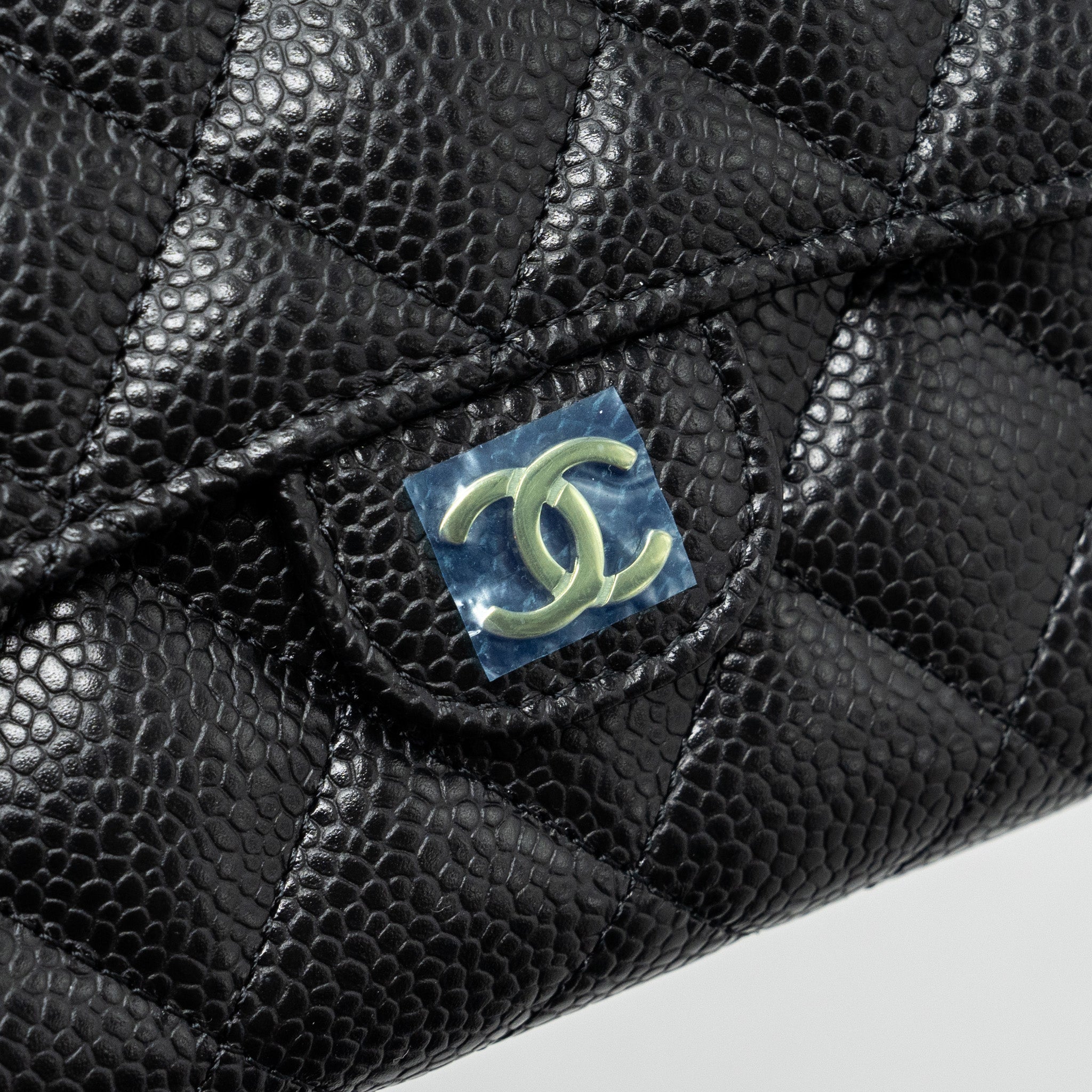 CHANEL QUILTED MEDIUM FLAP COMPACT WALLET CAVIAR BLACK GHW (MICROCHIP)