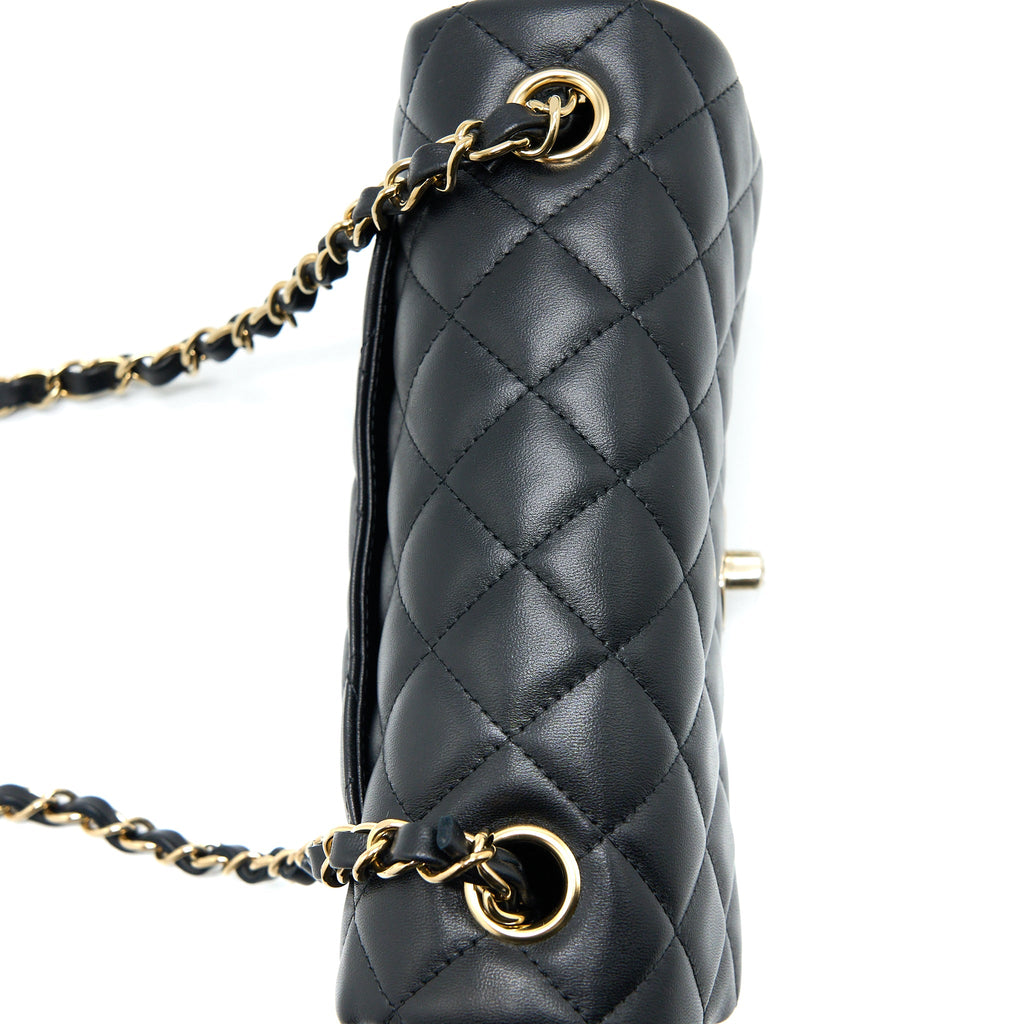 CHANEL CLASSIC MINI RECTANGULAR FLAP BAG LAMBSKIN BLACK LGHW (MICROCHIP)