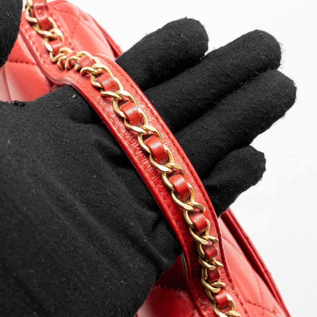 CHANEL CHAIN TOP HANDLE INFINITE FLAP BAG LEATHER RED GHW