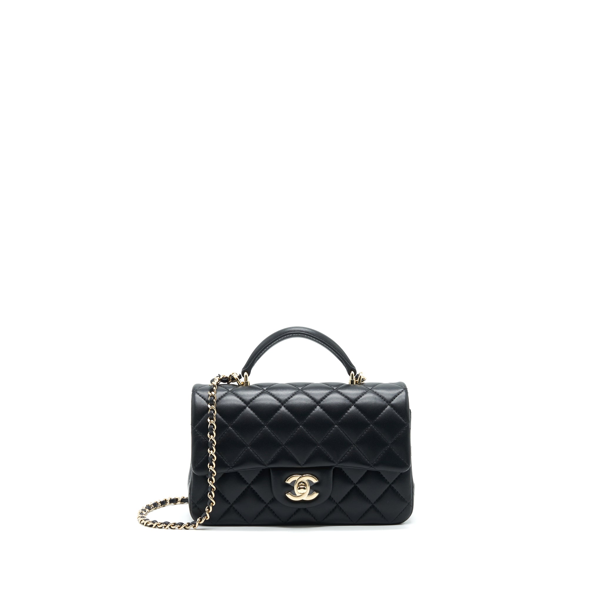 CHANEL TOP HANDLE MINI RECTANGULAR FLAP BAG LAMBSKIN BLACK LGHW (MICROCHIP)
